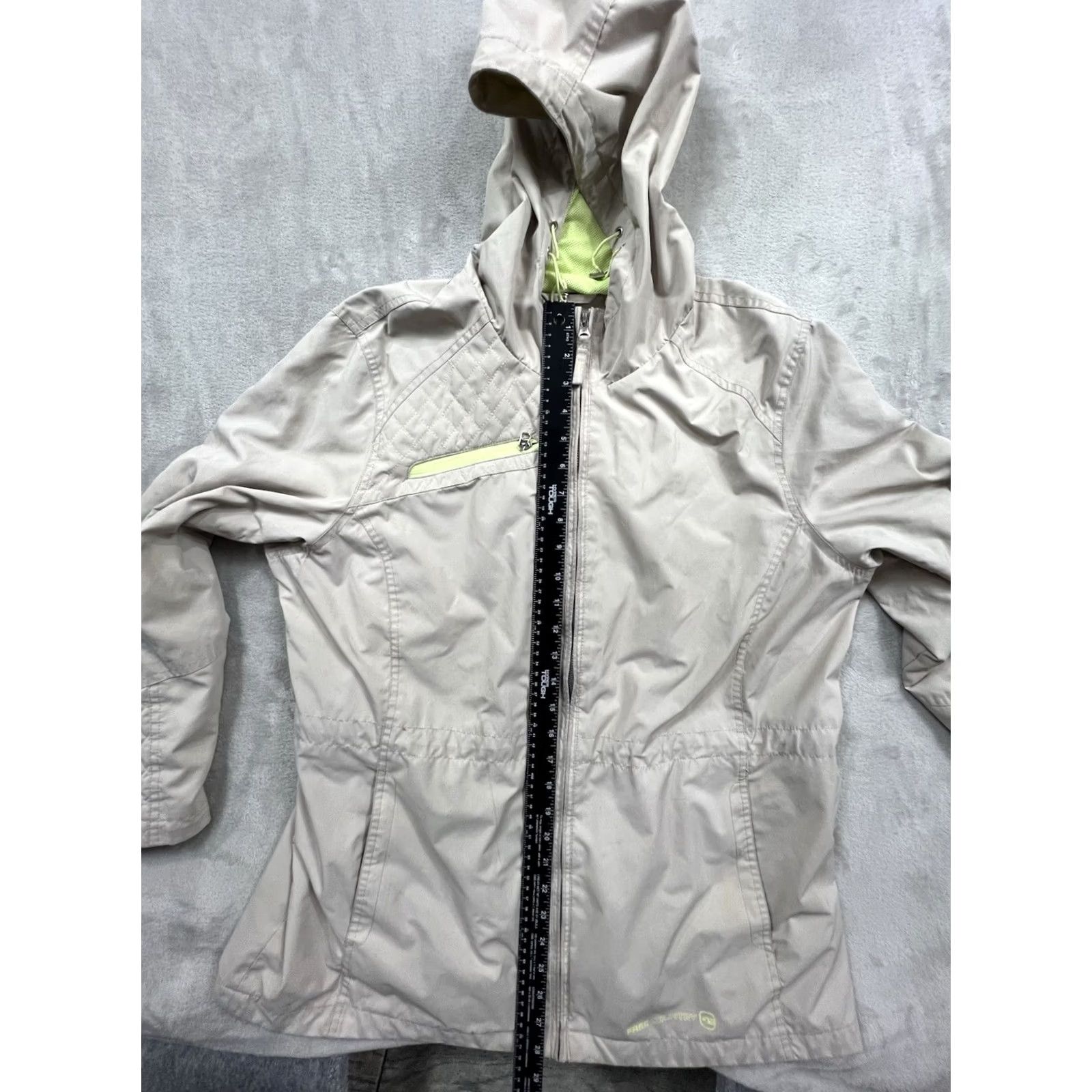 Free Country Free Country Rain Coat Jacket Womens Hooded XL Tan/Neon Yellow Rain Coat Zipper Polyester Coat Size XL / US 12-14 / IT 48-50 - 4 Thumbnail