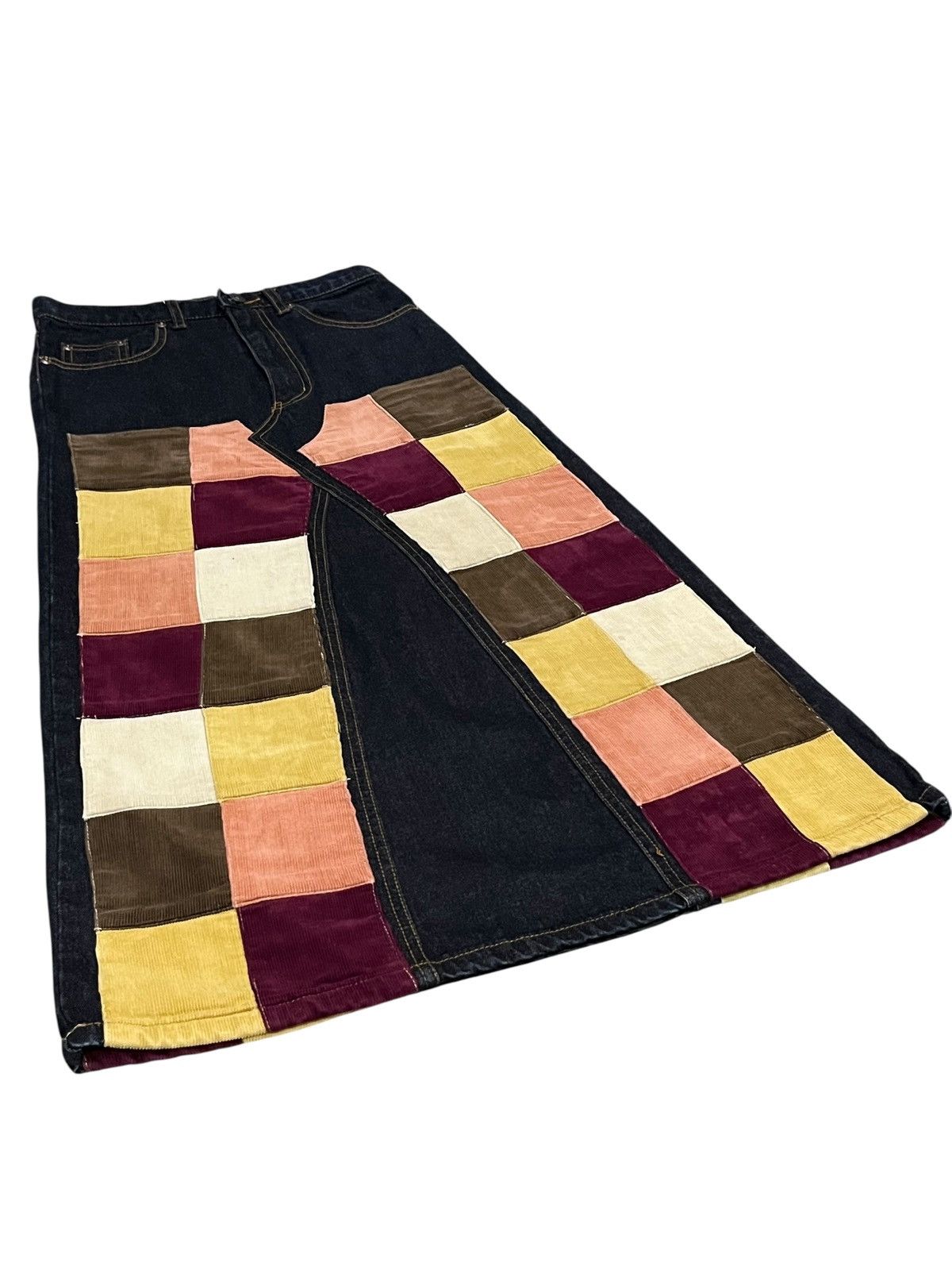 Designer Avant Garde Multicolour Patchwork Double Knee Midi Skirt Size 26" / US 2 / IT 38 - 1 Thumbnail