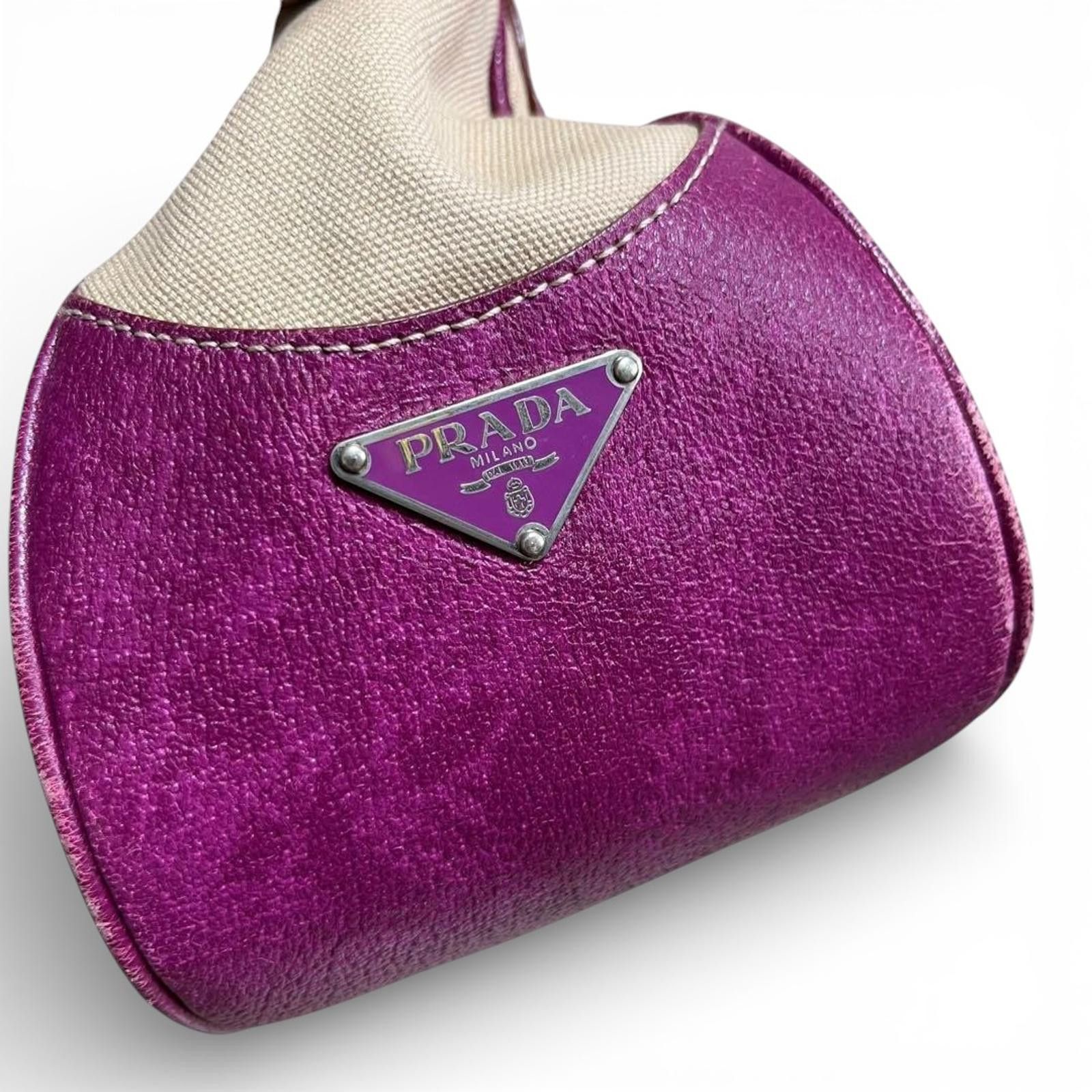 Prada Prada - Beige Purple Leather Handbag Buckle Detail Size ONE SIZE - 5 Thumbnail