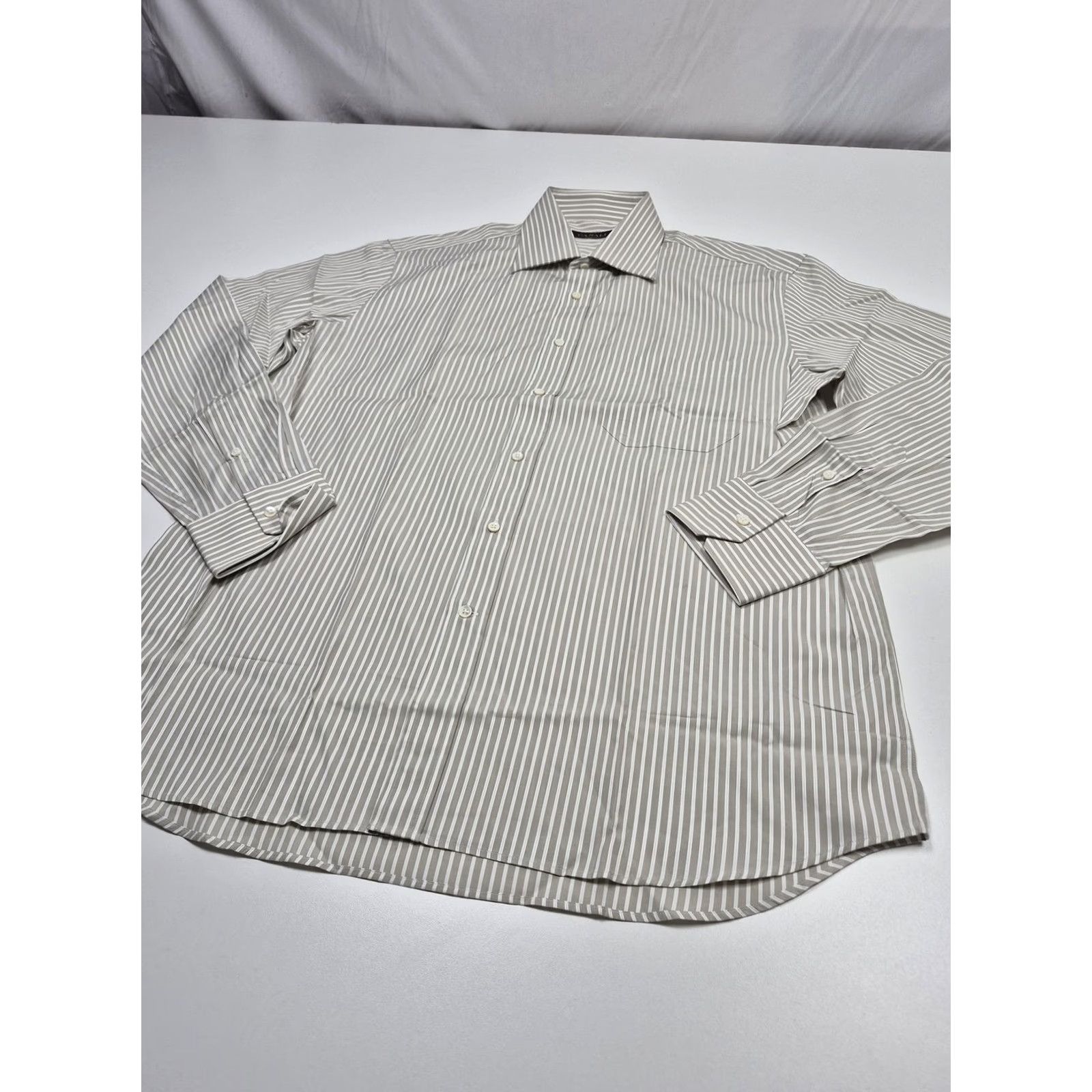 Canali Canali Dress Shirt Men’s Gray Stripe Long Sleeve 2XL Italian Made Cotton Slim/Classic Fit Shirt Mens Size 42R - 2 Thumbnail