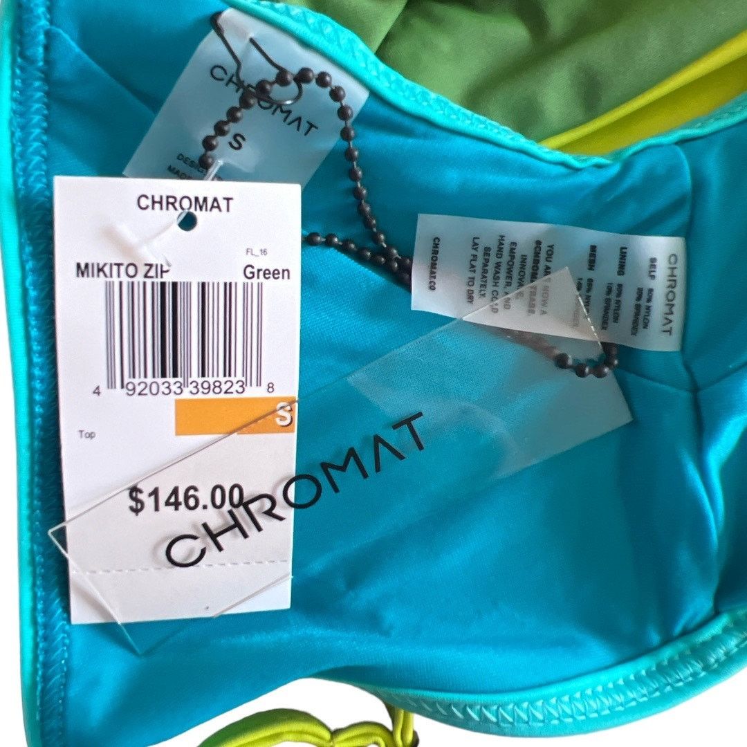 Other Chromat Green Color Block Zip Triangle Bikini Top, S Size ONE SIZE - 6 Thumbnail