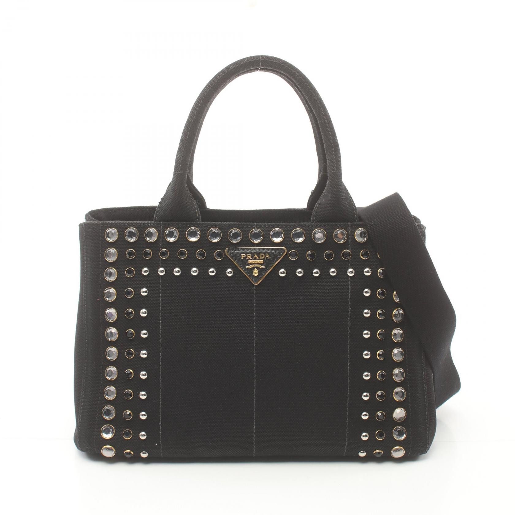 Prada Prada Studded Canapa Tote Bag Canvas Tote Bag B2439O in Very Good Condition Size ONE SIZE - 1 Thumbnail