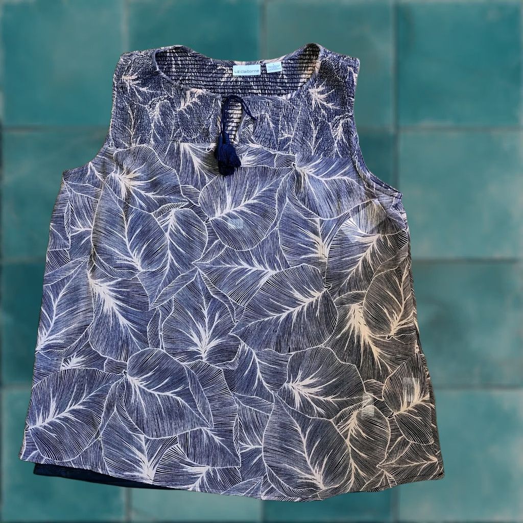 Liz Claiborne Liz Claiborne Women's Leaf Print Sleeveless Tassel Blouse & Underneath Top Sz L Size L / US 10 / IT 46 - 1 Thumbnail