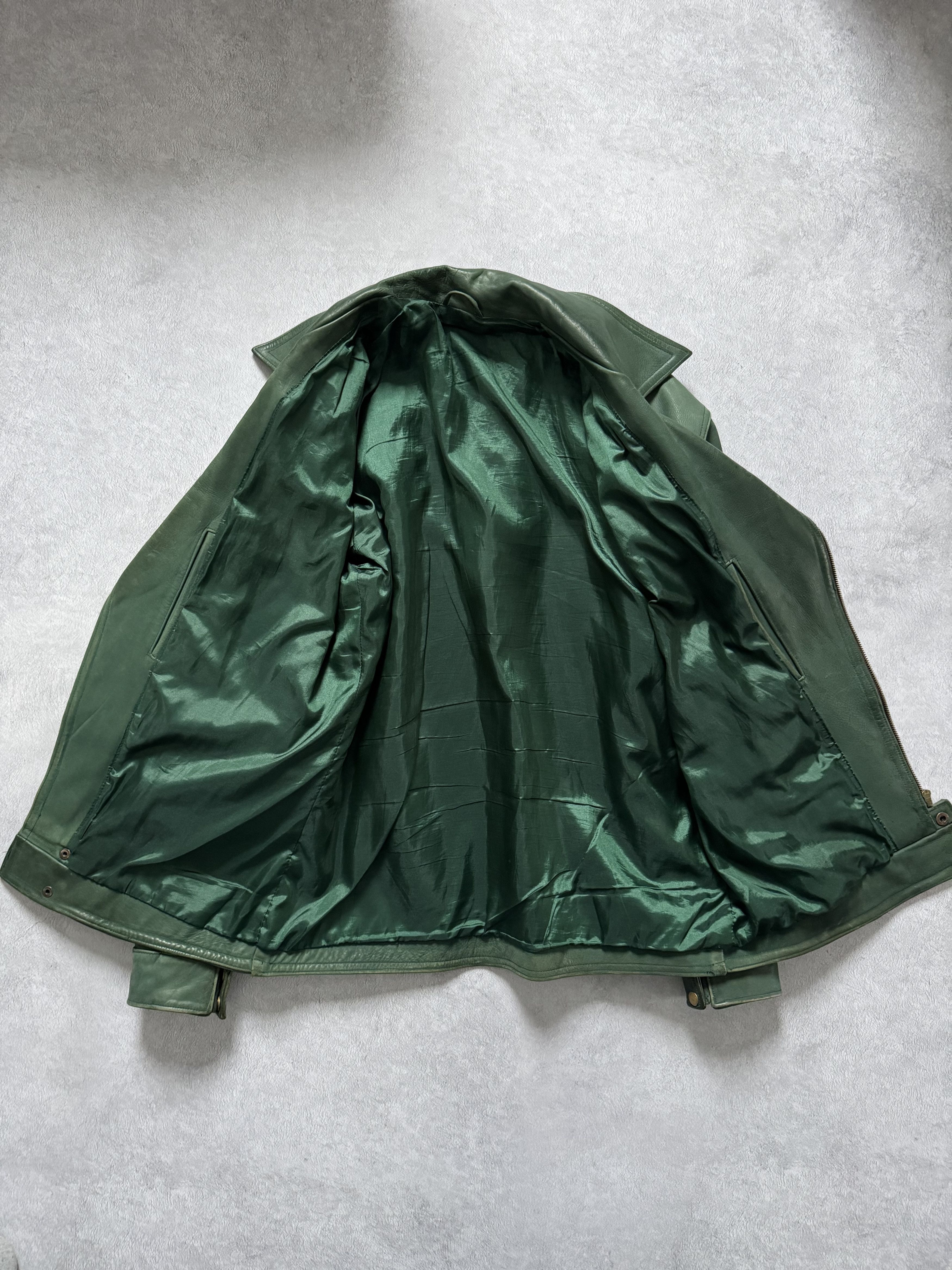 Vintage Vintage Green Bull Leather Asymmetric Biker Jacket Size US M / EU 48-50 / 2 - 11 Thumbnail