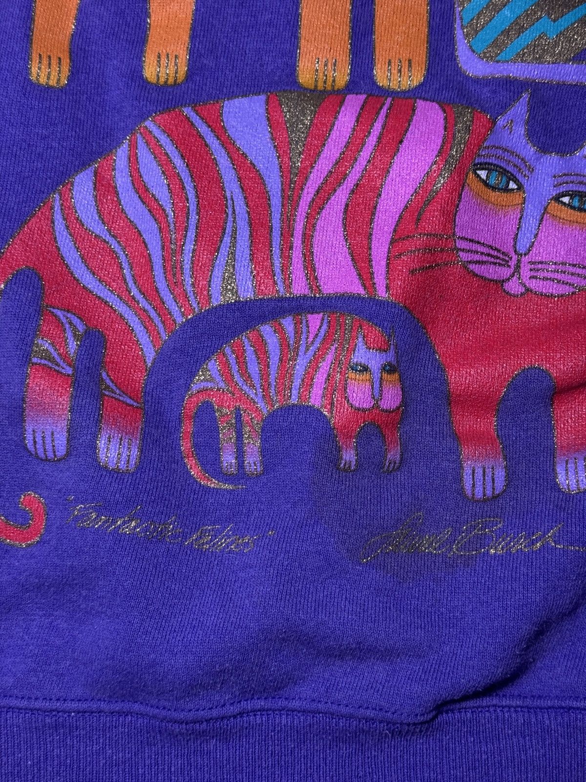Hanes × Vintage Vintage 80s 90s Feline Cat Retro Purple Crewneck Sweatshirt Size L / US 10 / IT 46 - 3 Thumbnail