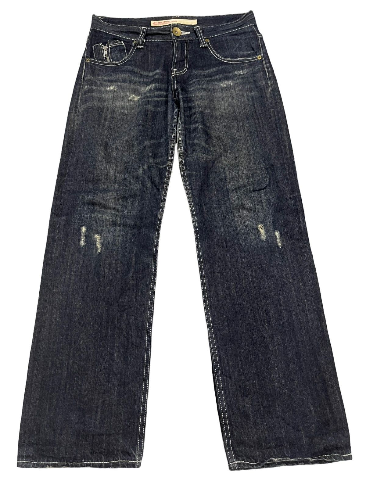 image of Hype Vintage Blue Wash Distress Baggy Jeans, Men's (Size 32)