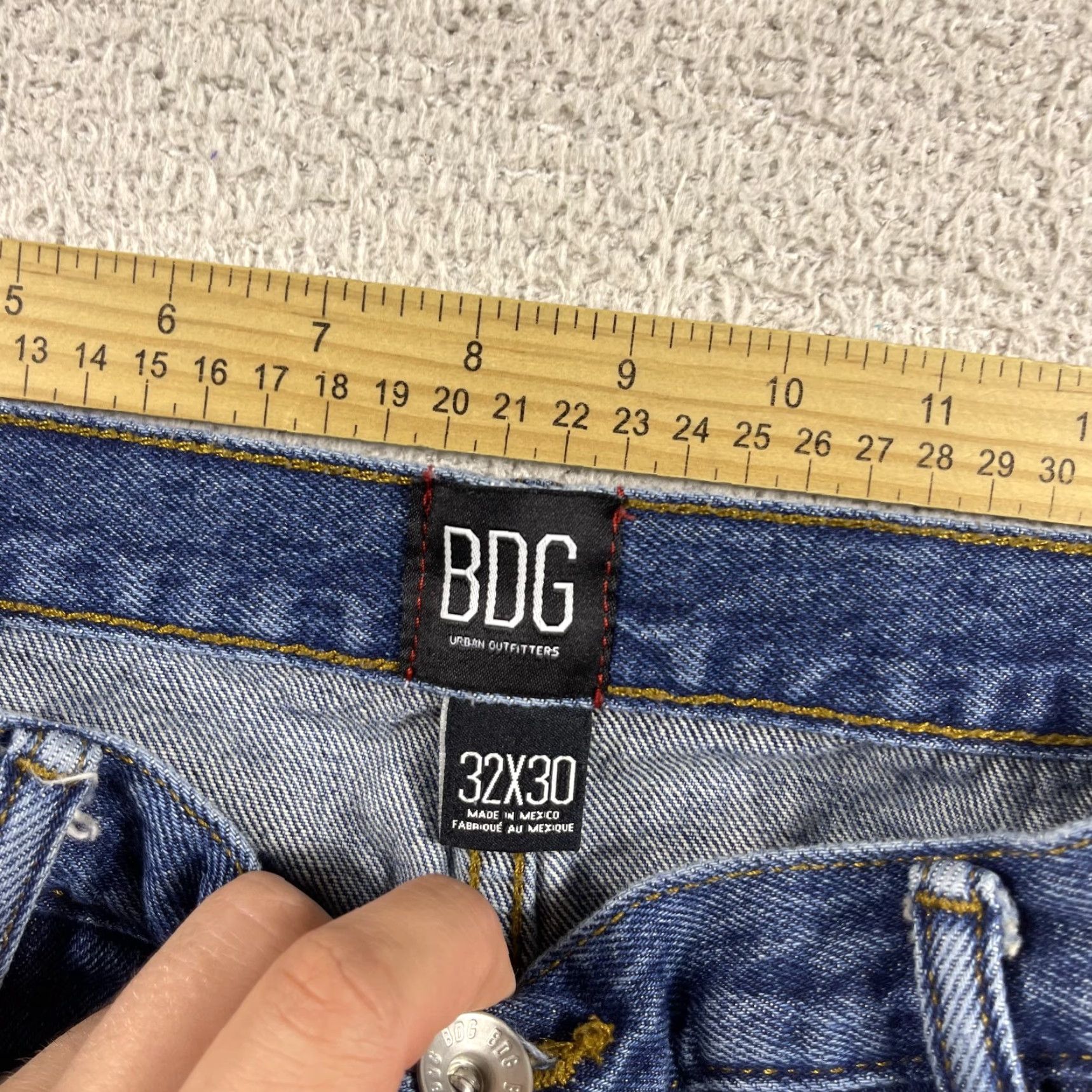 Bdg BDG Double Knee Jeans Mens 32x30 Blue Cropped Work Skate Distressed Straight Denim 30 in Inseam 32 Waist Relaxed warp? Size US 32 / EU 48 - 3 Thumbnail