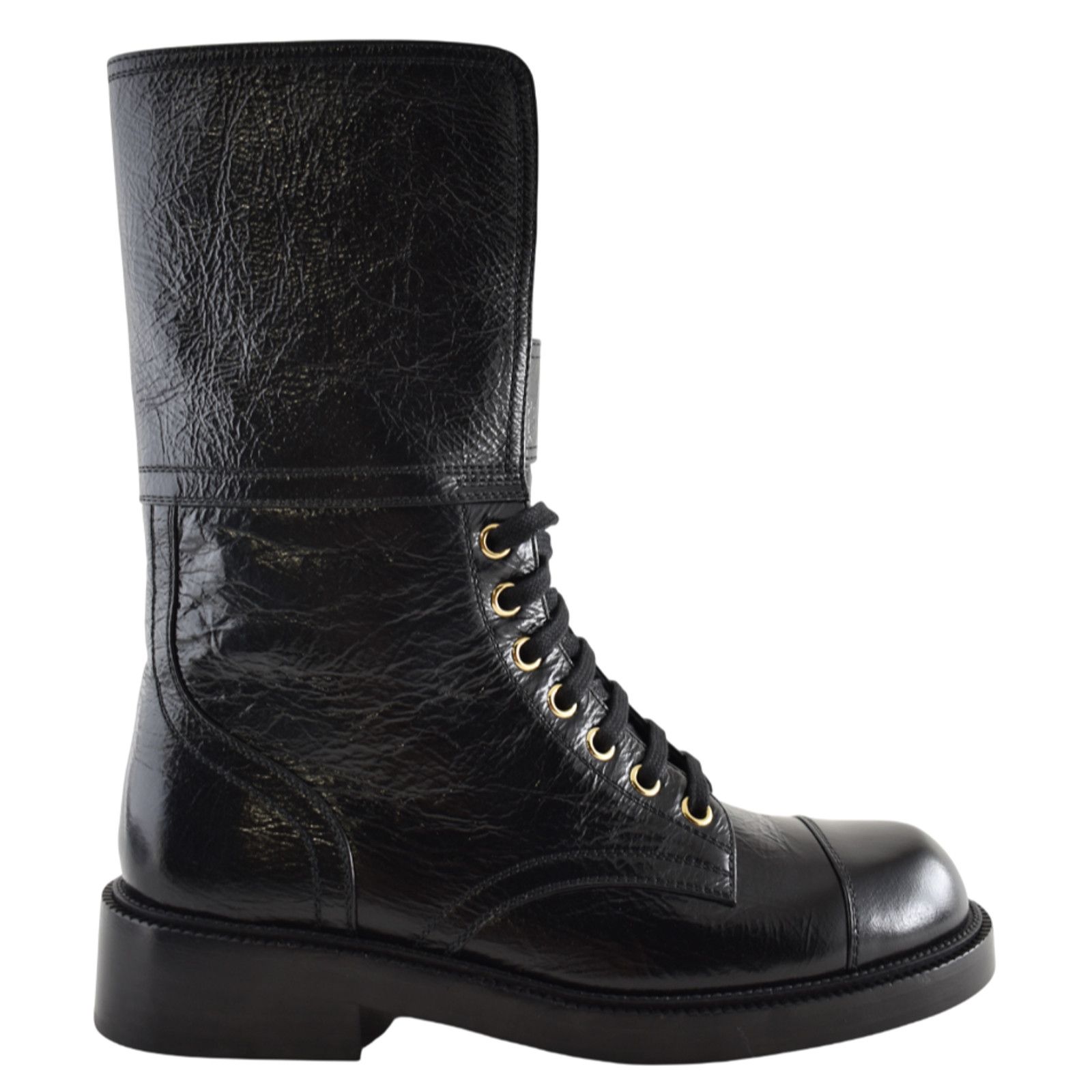 Chanel Chanel 24B Shiny Calfskin Logo Combat Lace Up Boots 37.5 Size US 6.5 / IT 36.5 - 1 Thumbnail