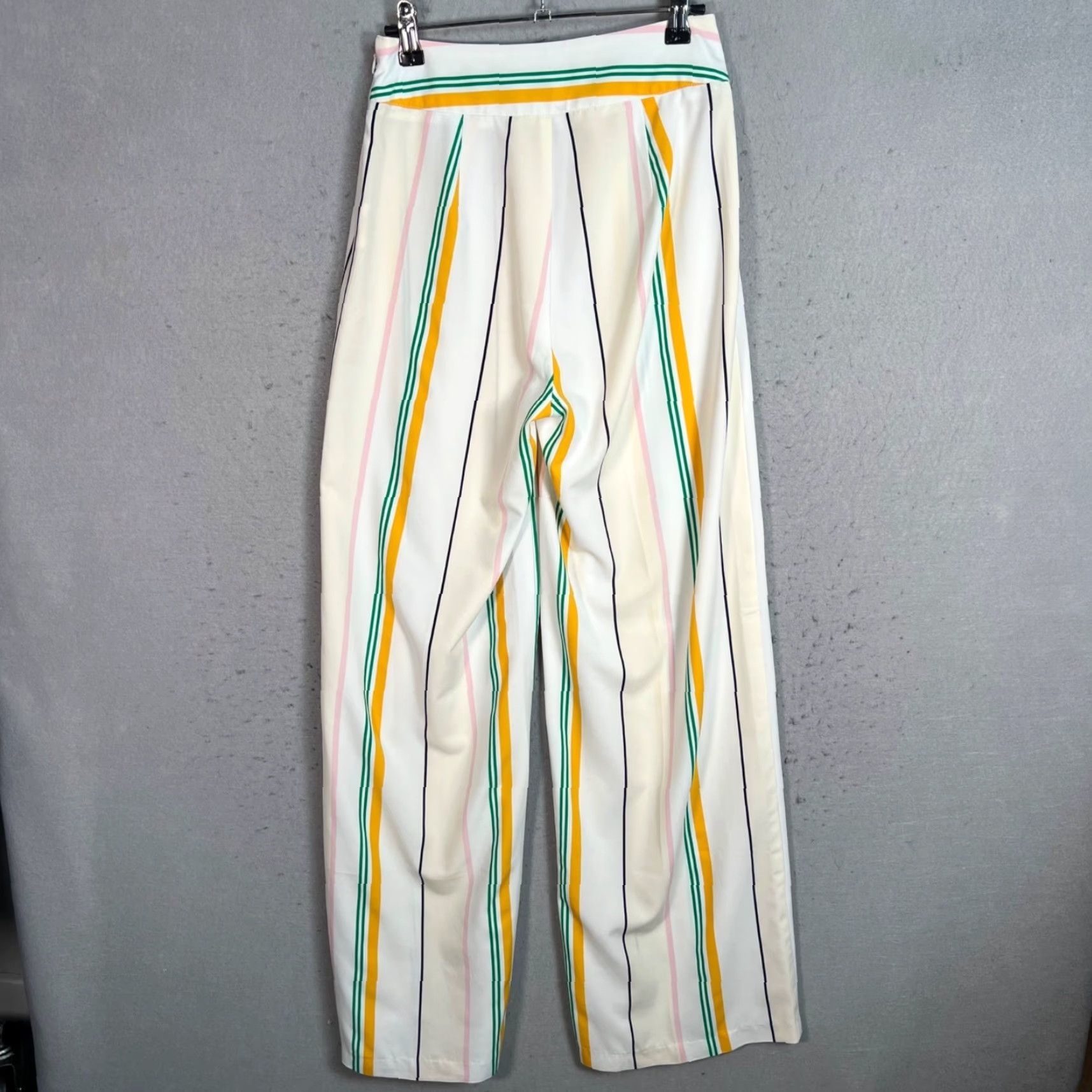 XOXO VINTAGE XOXO Womens Striped Wide-Leg Pants Size 3 / 4 White Polyester & Spandex Size 26" / US 2 / IT 38 - 2 Thumbnail