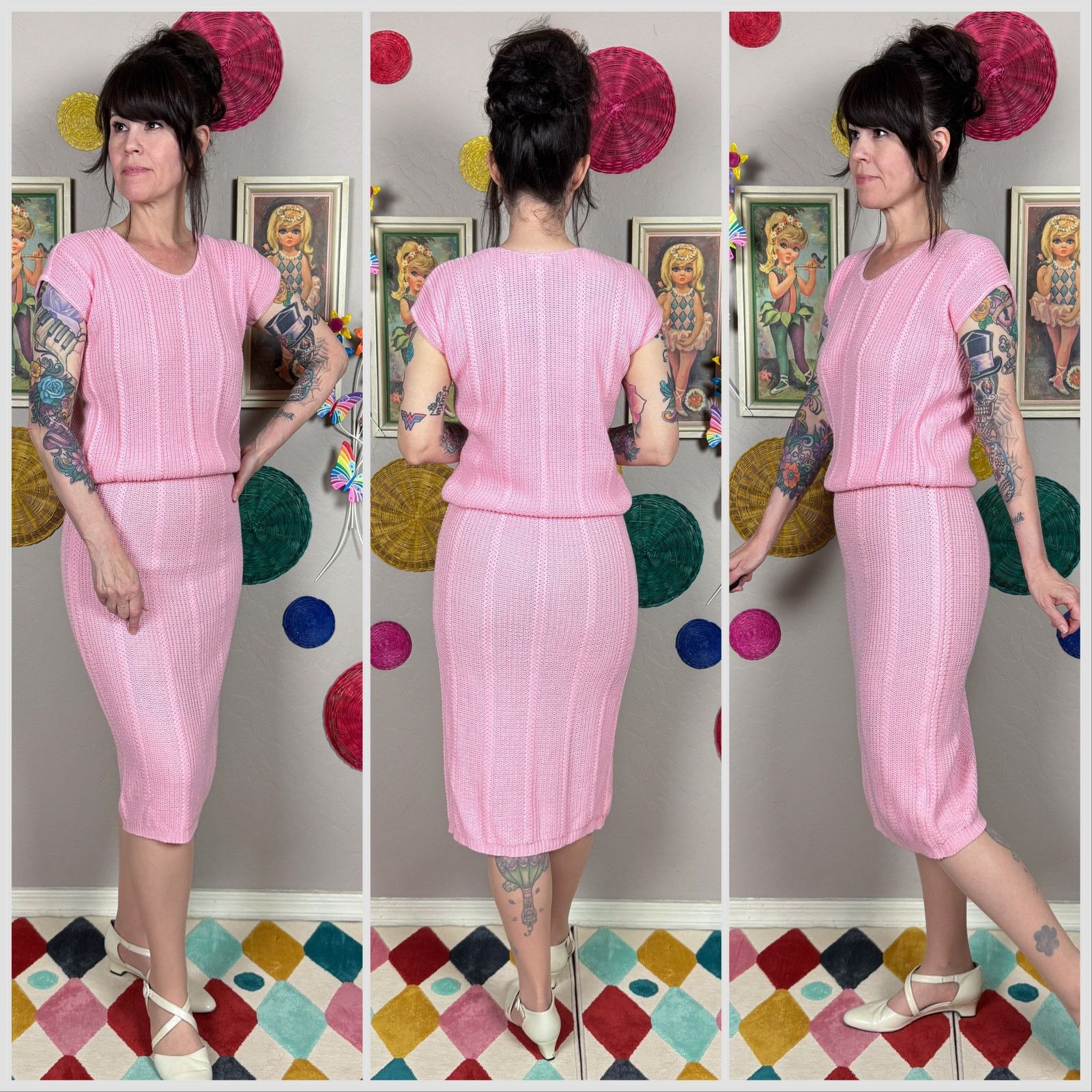 Vintage Vintage 1970s Pink Knit Matching Sweater & Skirt 2-Piece Set Size 25" / US 0 / IT 36 - 2 Thumbnail