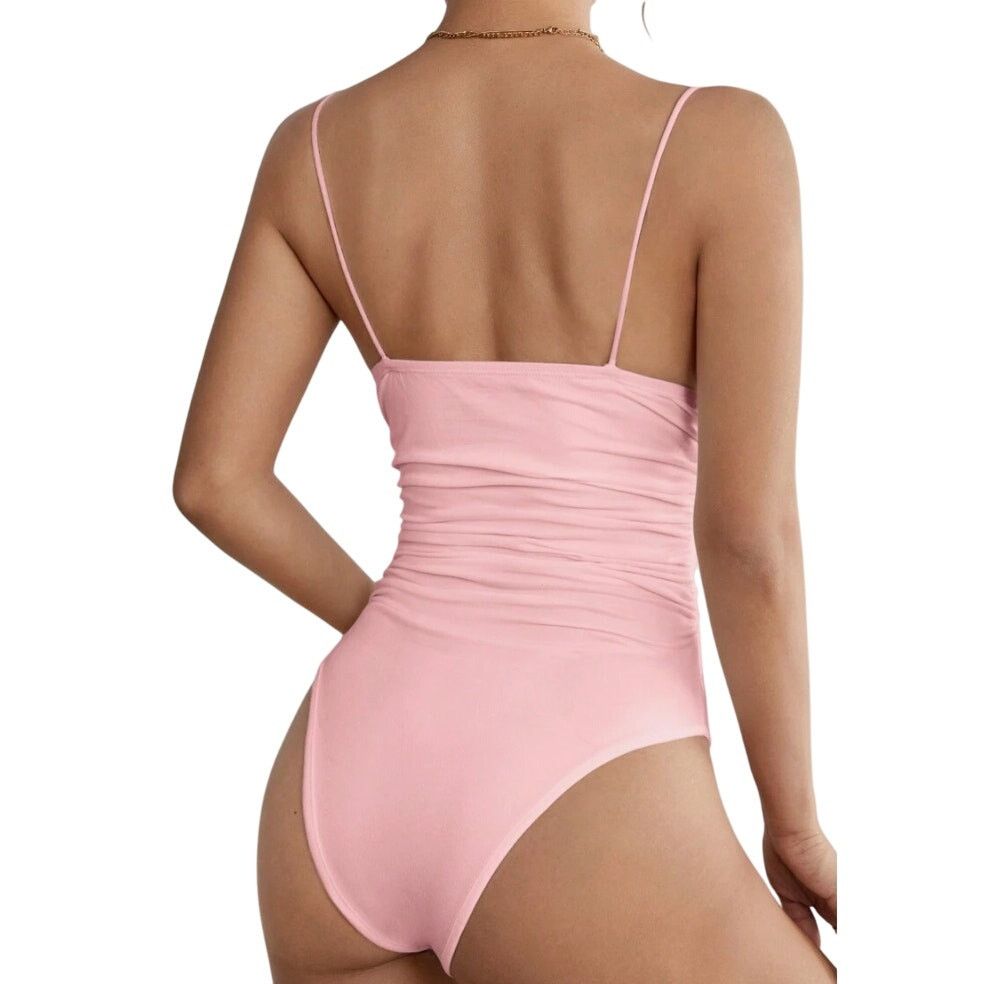 Shein Petite Ruched Cami Bodysuit in Pink, Size MP Size M / US 6-8 / IT 42-44 - 3 Thumbnail