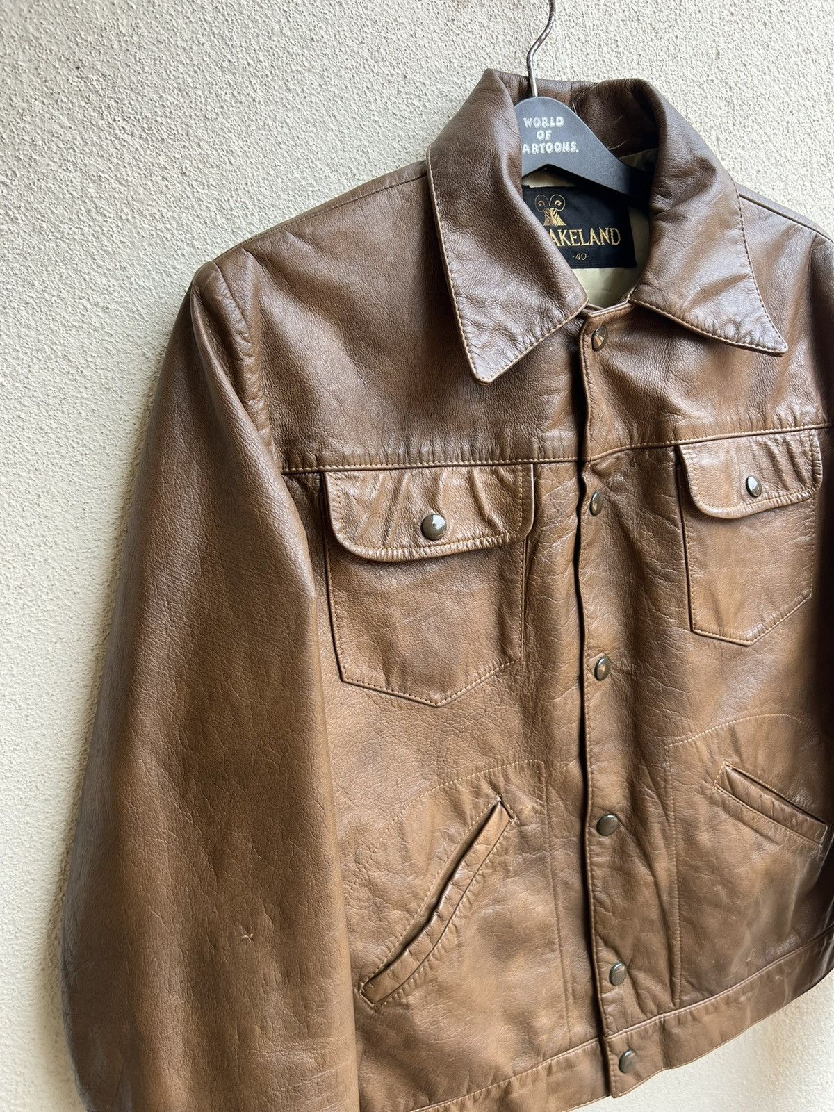 Leather Vintage 60s 70s Lakeland Patina Brown Trucker Leather Jacket Size US M / EU 48-50 / 2 - 11 Thumbnail