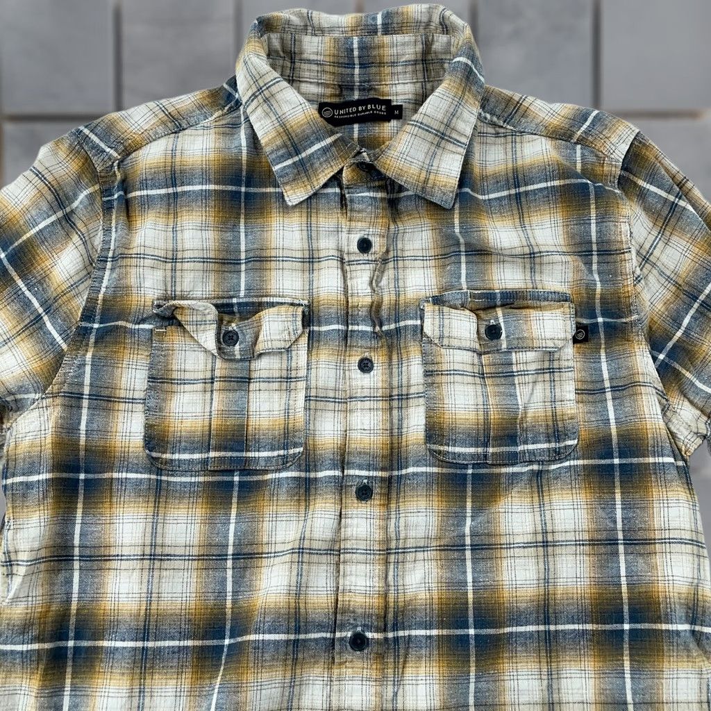 United By Blue United By Blue Flannel Shirt Mens M Brown Blue Plaid Button-Up with Pockets Size US M / EU 48-50 / 2 - 1 Thumbnail
