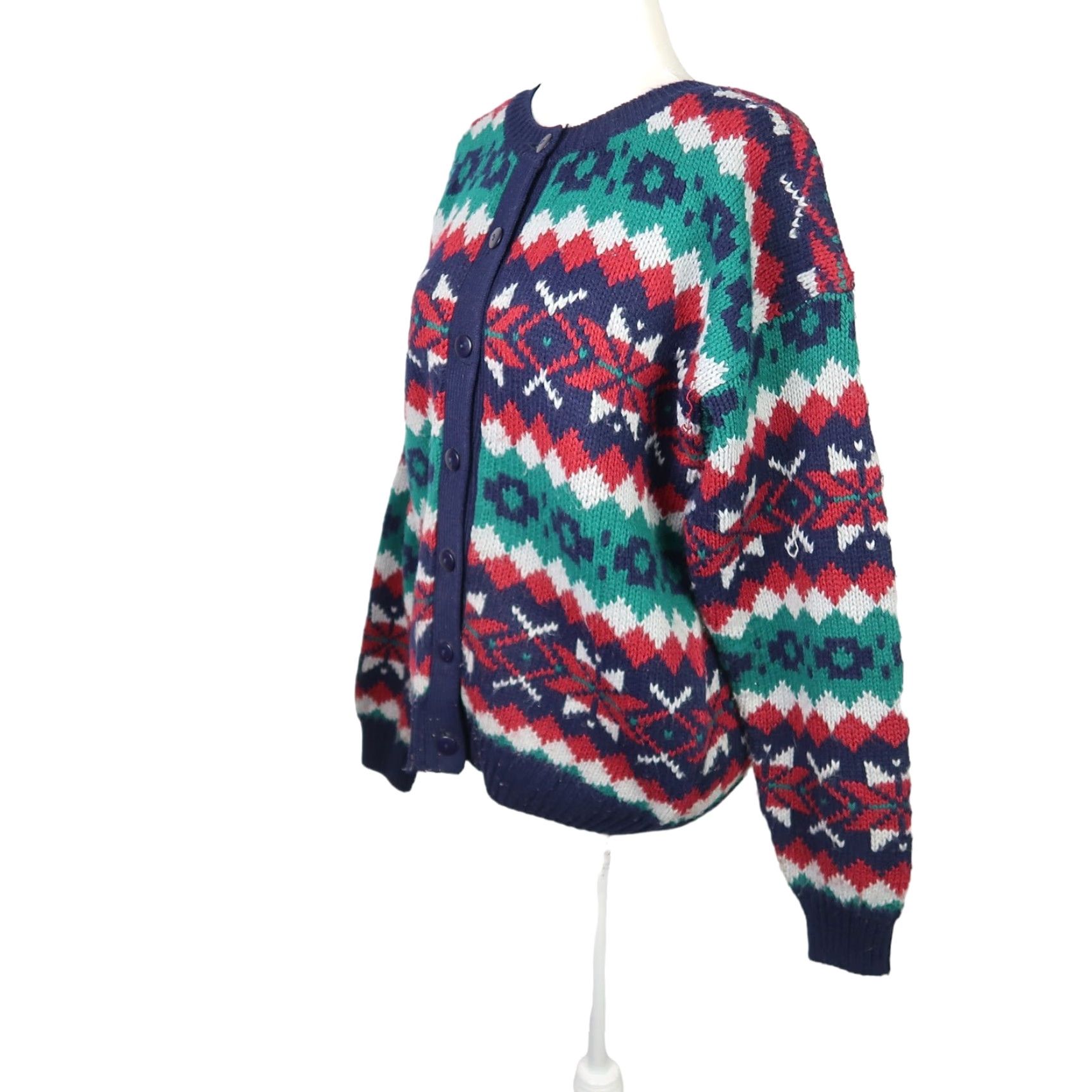 Vintage VINTAGE Persuasion Cardigan Sweater Geometric Knit Navy Blue Teal M Womens 90s Size M / US 6-8 / IT 42-44 - 3 Thumbnail