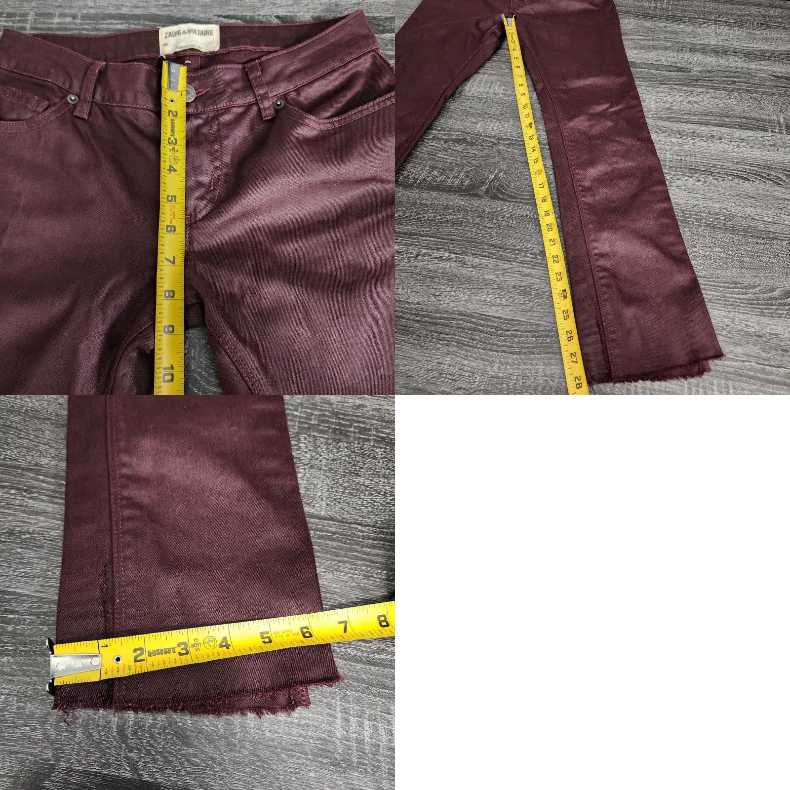 Zadig & Voltaire Zadig Voltaire Pants Womens 28x28 Burgundy Darkside Frayed Split Hems Size 28" / US 6 / IT 42 - 9 Thumbnail