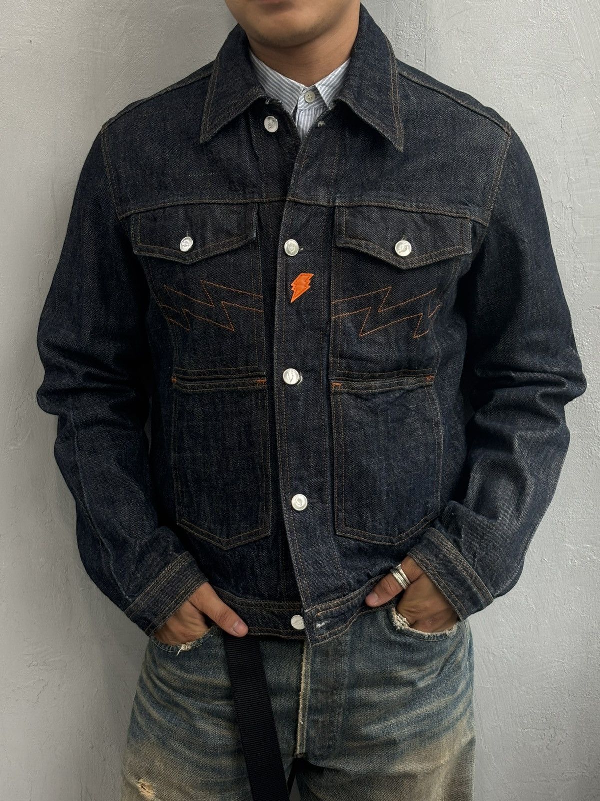 W&LT 90s raw denim bolts jacket