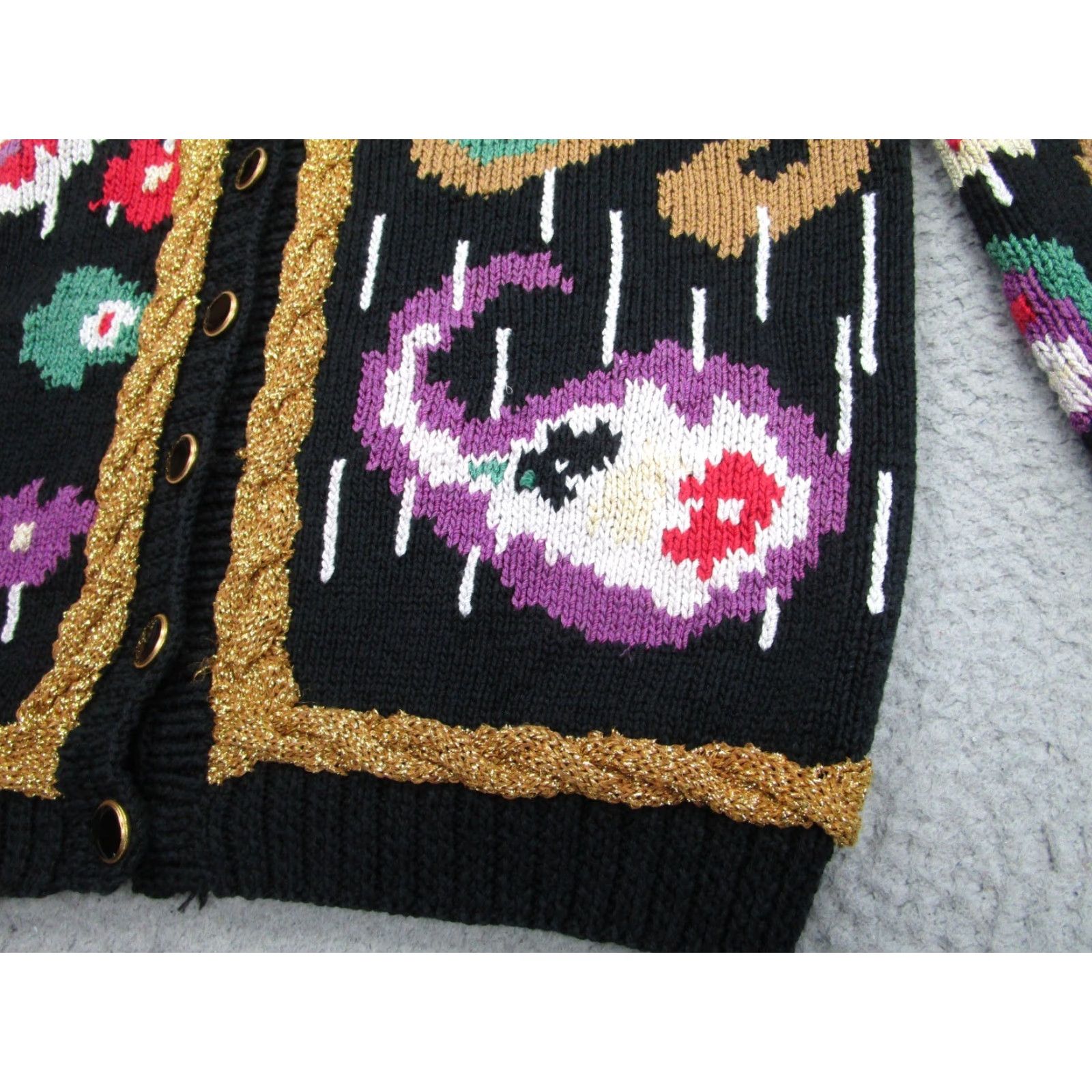 Vintage VINTAGE Lizi Ruch Sweater Cardigan Womens XL Black Floral Puff Sleeve 90s Vintage Tie? Size XL / US 12-14 / IT 48-50 - 4 Thumbnail
