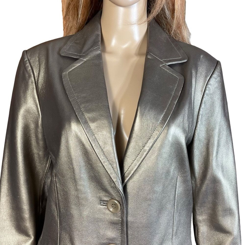 Worthington Worthington Metallic Gold Genuine Lambskin Leather Jacket S Size M / US 6-8 / IT 42-44 - 2 Thumbnail