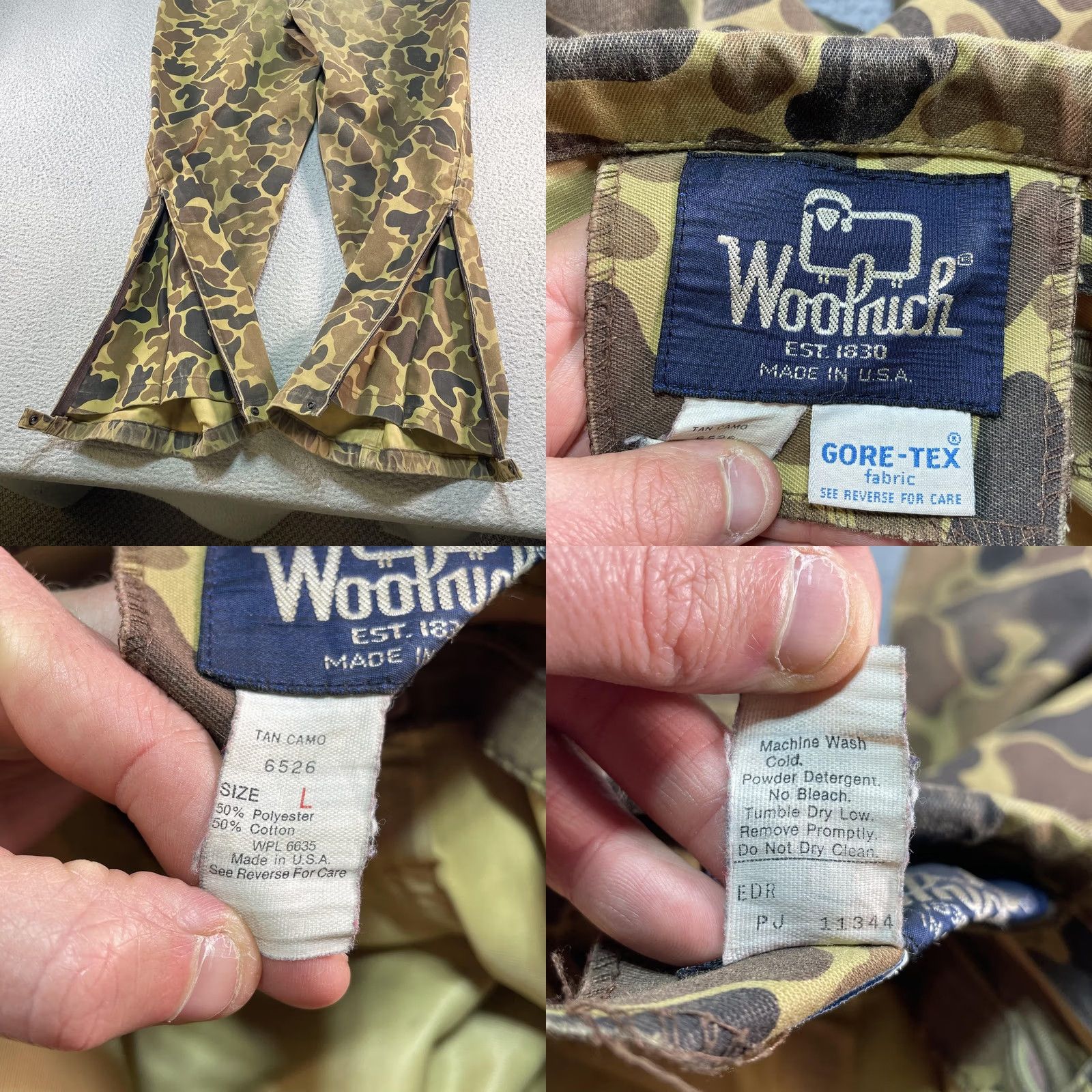 Vintage VINTAGE Woolrich Gore Tex Pants Mens Large Brown Frogskin Camo Waterproof USA Pants Mens L Brown Camo 80s 90s USA Woolrich Gore-Tex Rain Workwear Mens Size US 33 - 8 Thumbnail