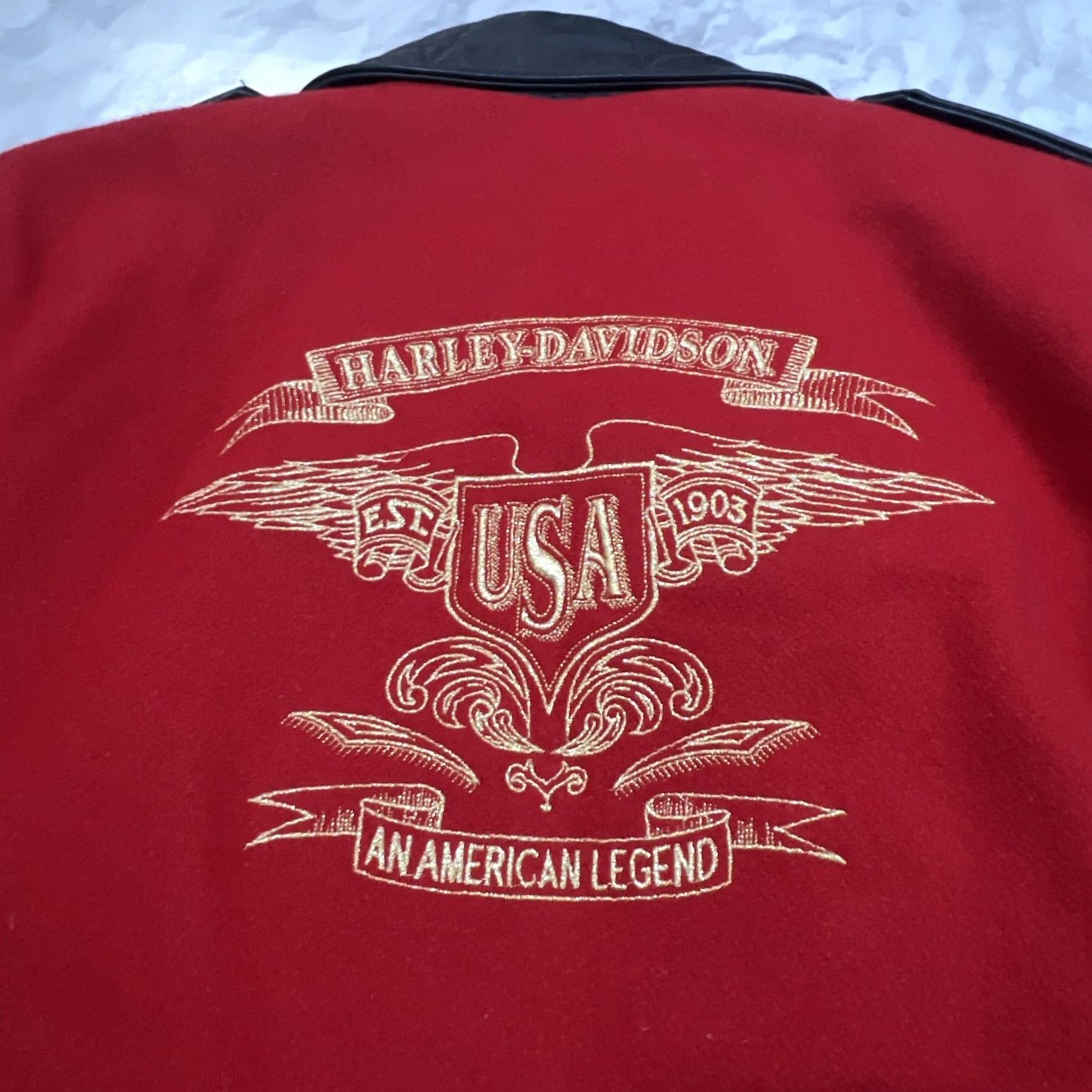 Harley Davidson Vintage Harley Davidson Jacket Womens Small Moto Black Red Gold Embroidery Wool Size S / US 4 / IT 40 - 4 Thumbnail