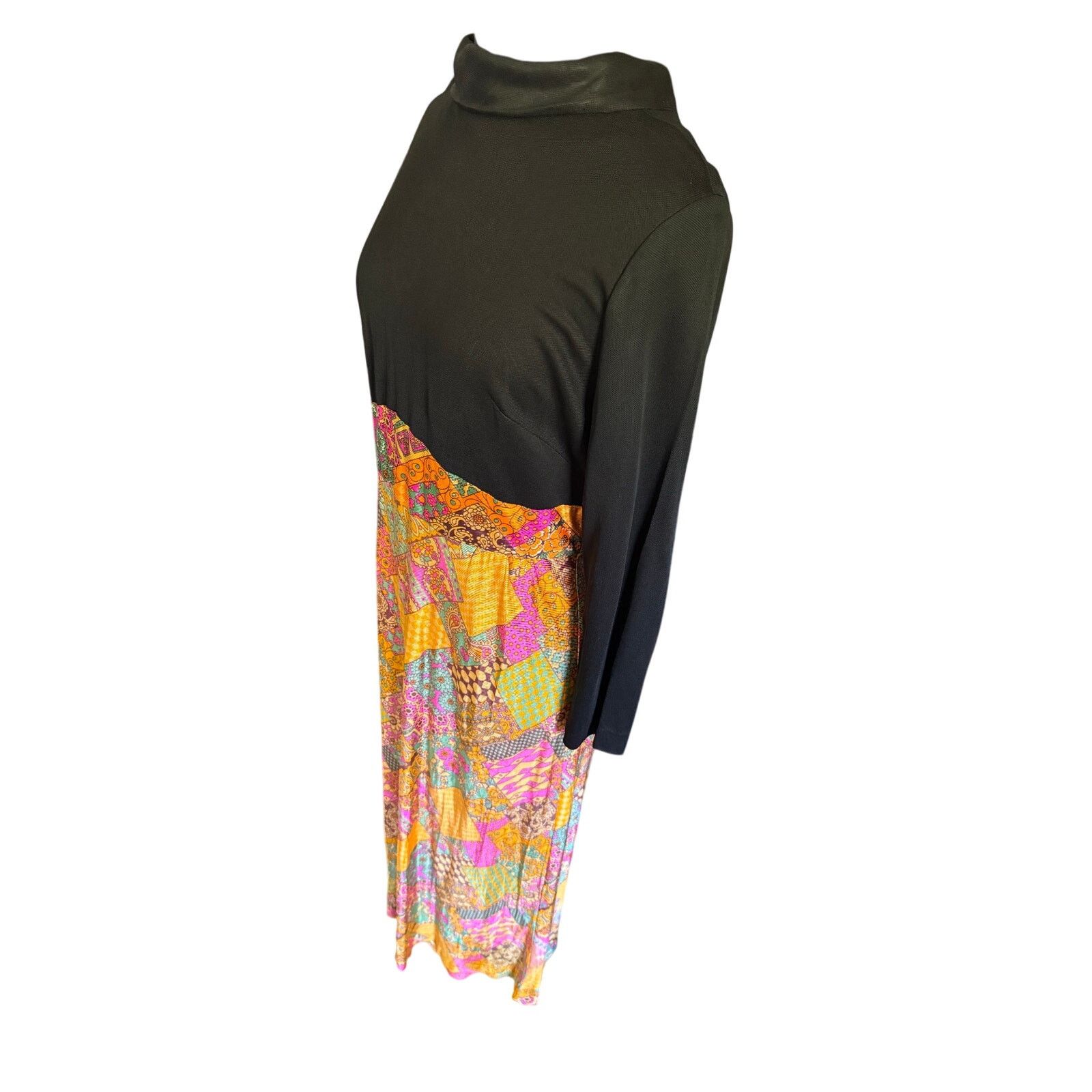 Vintage Vintage 60s Black Orange Psychedelic Hippie Maxi Dress Med L Size M / US 6-8 / IT 42-44 - 5 Thumbnail
