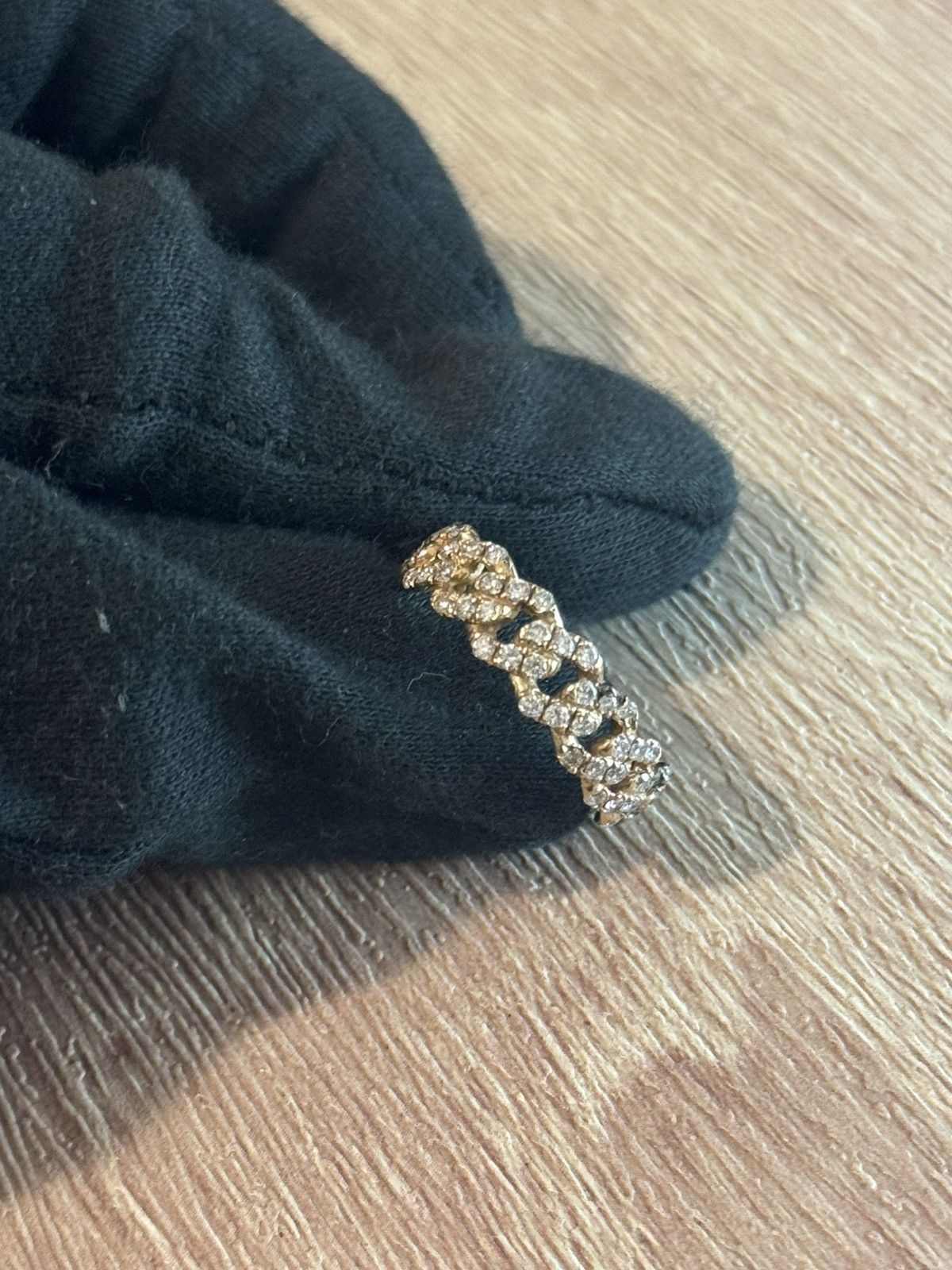 Jewelry 14K Solid Gold Iced Cuban Link Ring w/ Natural Diamonds Size ONE SIZE - 14 Thumbnail