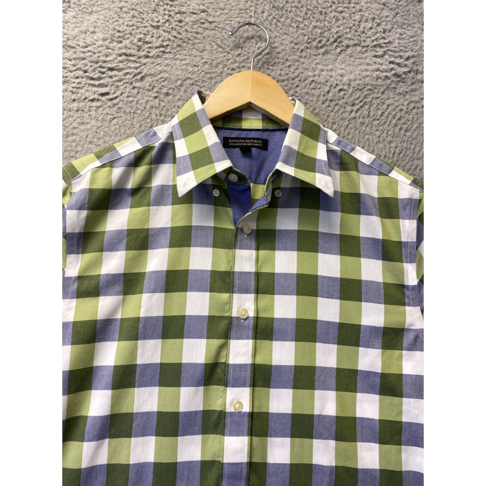 Banana Republic Banana Republic Button Shirt Men’s M Slim Green Blue Gray Check Plaid /167-27 Size US M / EU 48-50 / 2 - 3 Thumbnail