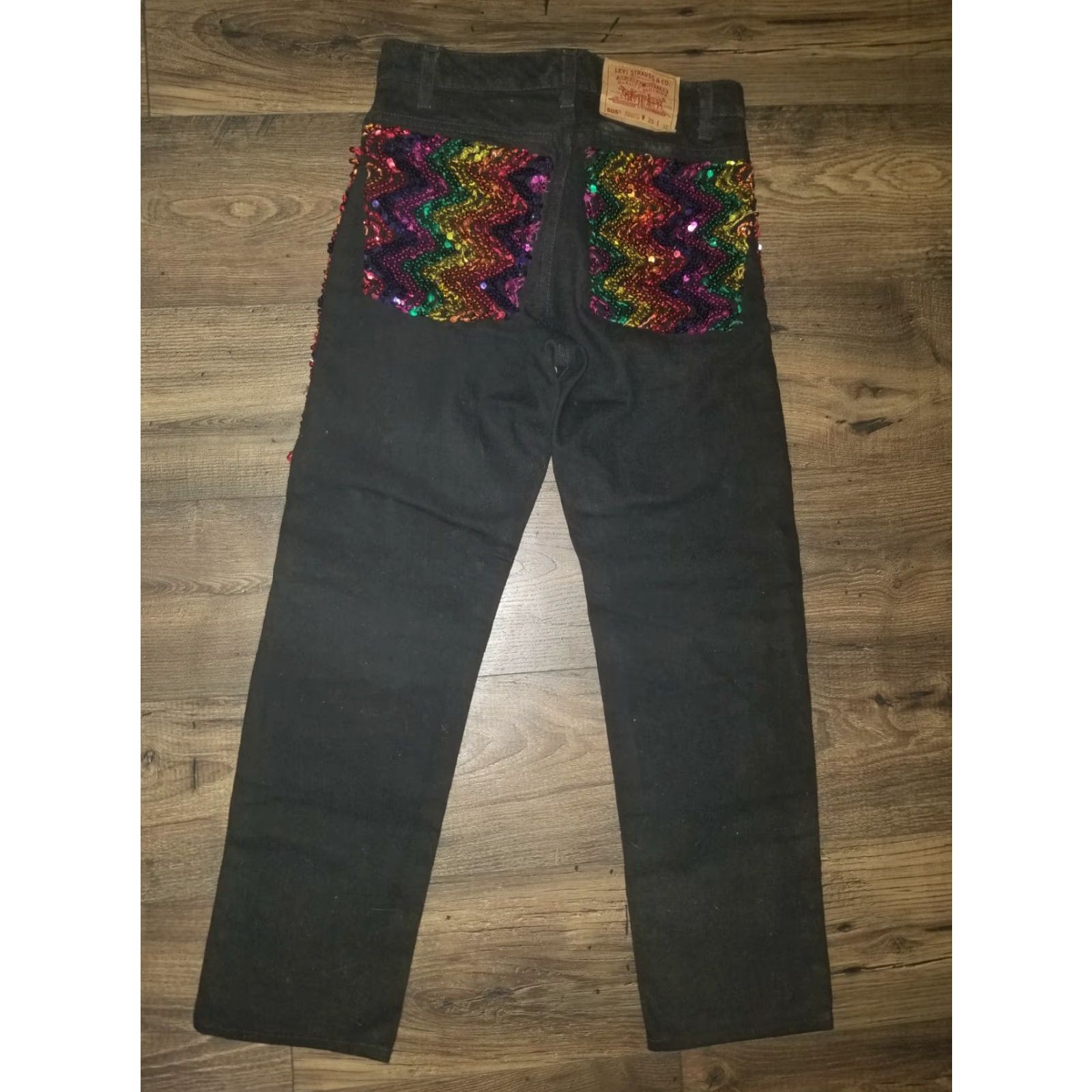 Levi's Vintage Levi's 505 Jeans Men 29x30 Black Denim USA Pride Month Sequin Rainbow Distressed Size US 29 - 7 Thumbnail