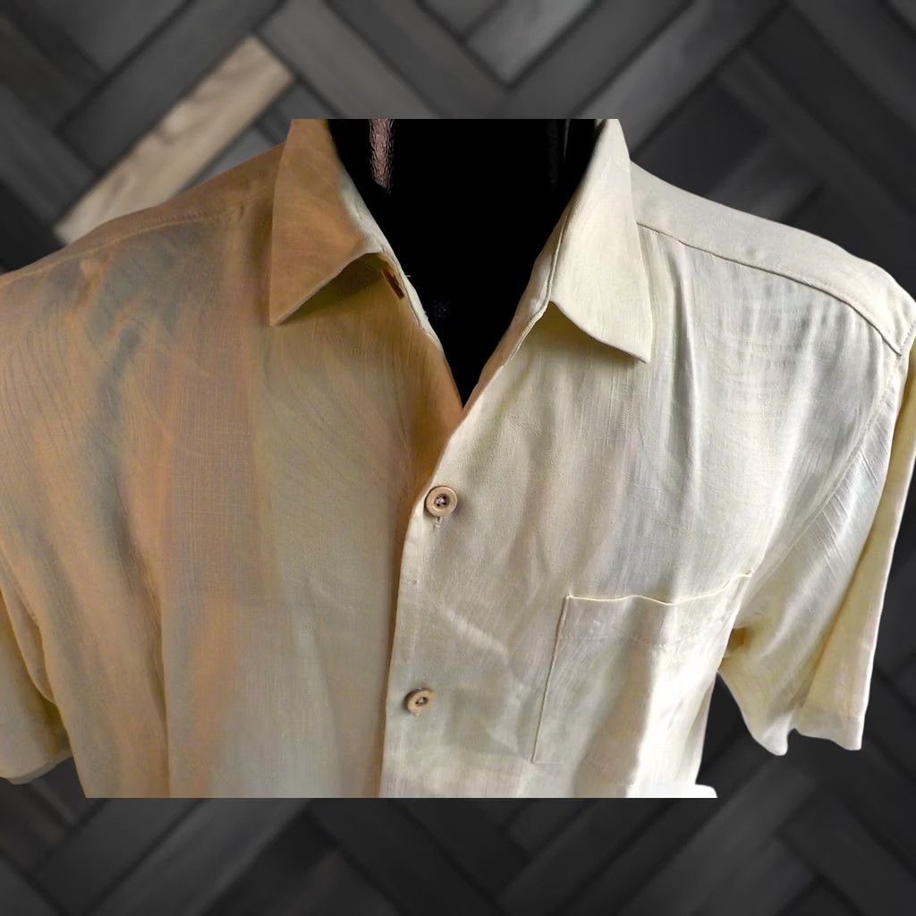 Tommy Bahama TOMMY BAHAMA Camp Shirt Shirt Yellow 100% Silk SS Camp Shirt M Pale Yellow Leaves Button-Up Mens Size US M / EU 48-50 / 2 - 1 Thumbnail