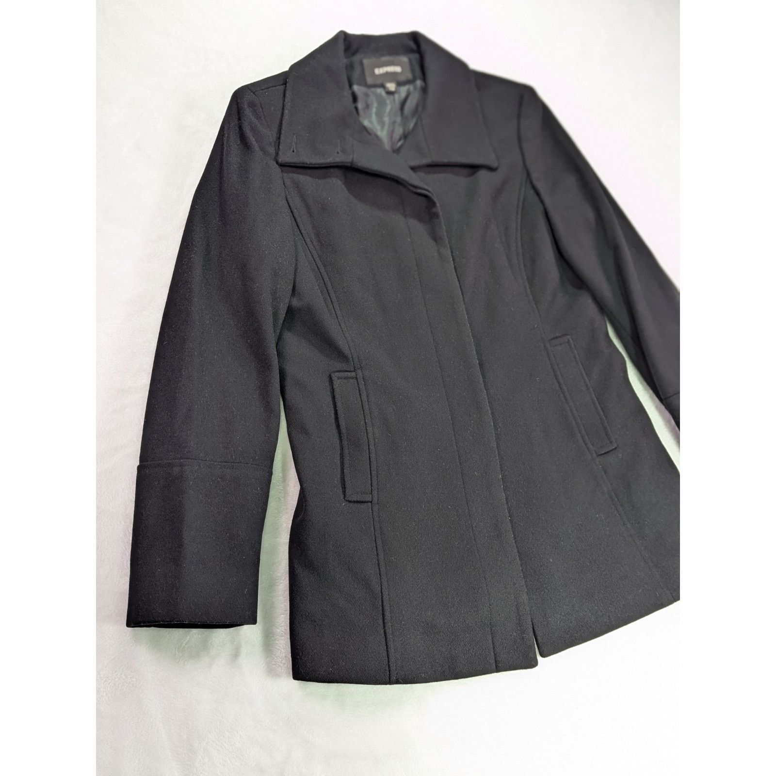 Express Size 7/8 Black Wool Coat Hidden Button Placket VTG Y2K Size M / US 6-8 / IT 42-44 - 2 Thumbnail