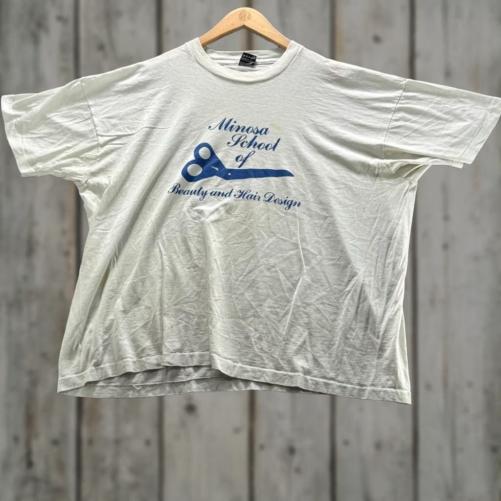 Vintage VINTAGE Mimosa Shirt Mens XL Beige Graphic Print Scissors Logo Crew Neck Short Sleeve Cotton Jersey T-Shirt Size US XL / EU 56 / 4 - 1 Thumbnail
