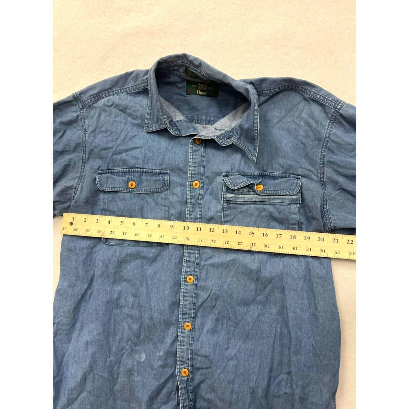 Orvis Orvis Mens Large Denim Button-Up Shirt 100% Cotton Long Sleeve Blue Casual Mens Large Denim Shirt Size US L / EU 52-54 / 3 - 7 Thumbnail
