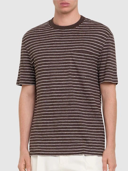 Brunello Cucinelli o1lsvrm0425 Striped Linen T-Shirt in Testa Di Moro/B Size US S / EU 44-46 / 1 - 3 Thumbnail