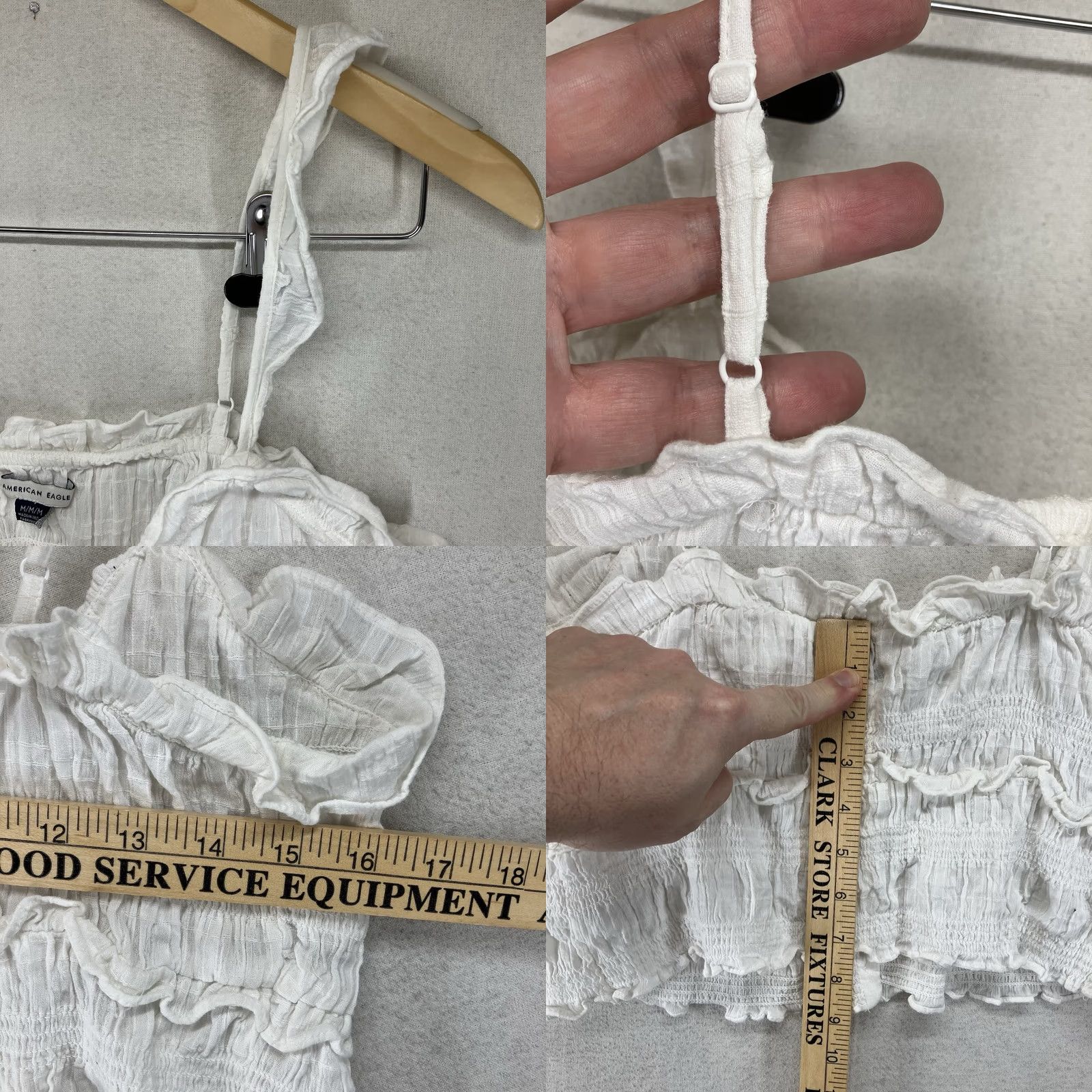 American Eagle Outfitters American Eagle Smocked Crop Top Medium White Ruffle Button Front Tie Strap Maid Size M / US 6-8 / IT 42-44 - 8 Thumbnail