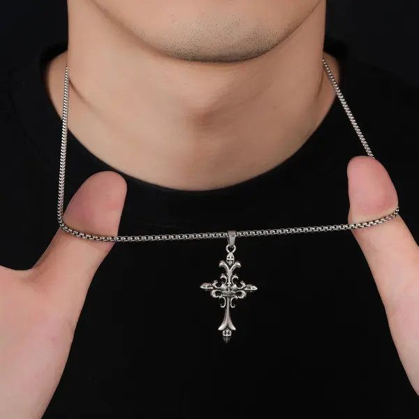 Jewelry Silver Gothic Cross Pendant Necklace for Men Size ONE SIZE - 1 Thumbnail