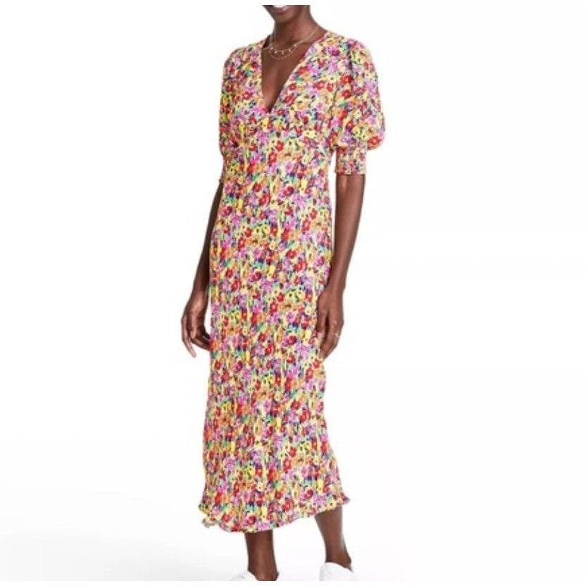 Rixo RIXO x Target Floral Puff Sleeve Dress Midi 6 V Neck Colorfu Grailed