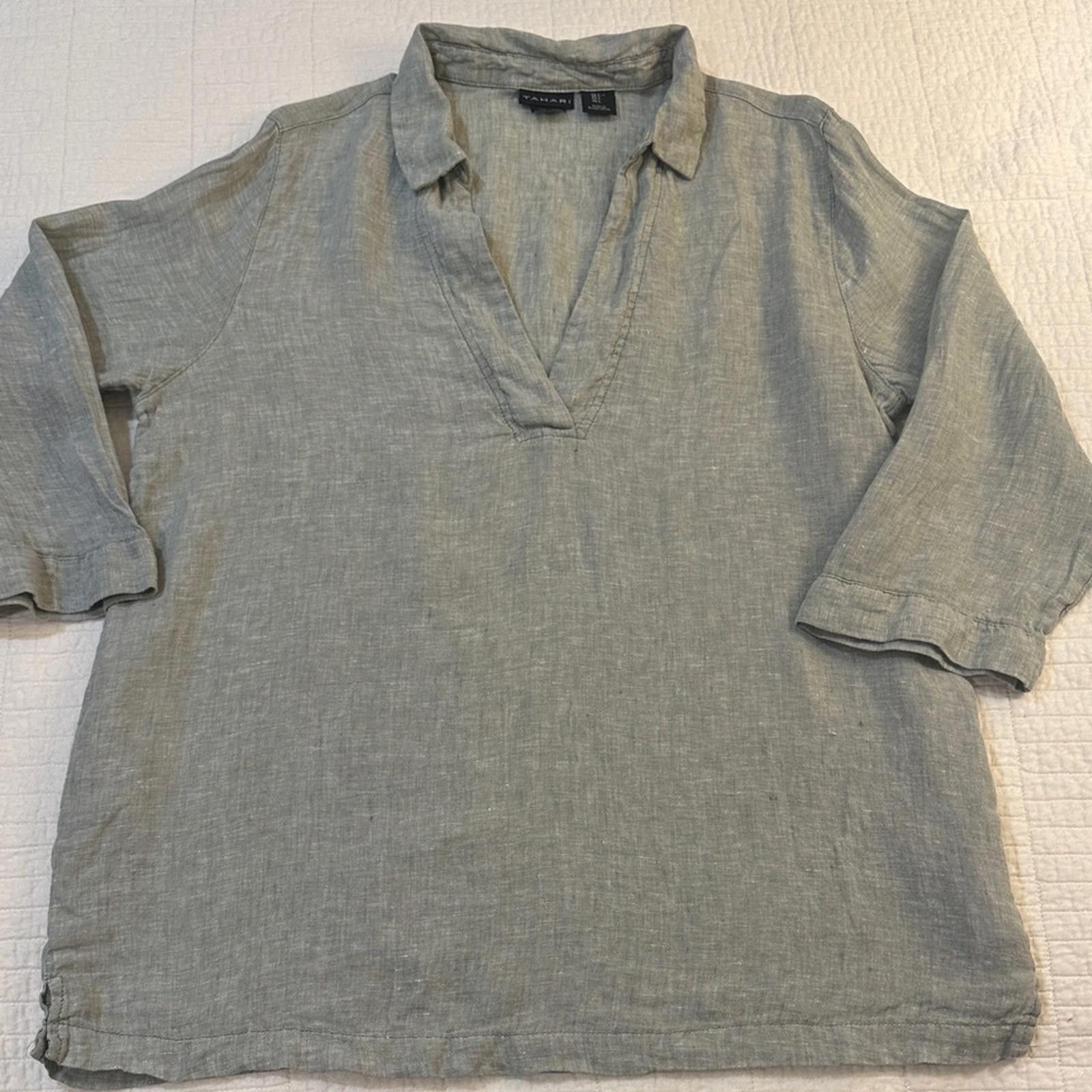 Elie Tahari TAHARI Large EUC Linen Tunic Sage Green 3/4 Sleeve Top Size L / US 10 / IT 46 - 1 Thumbnail