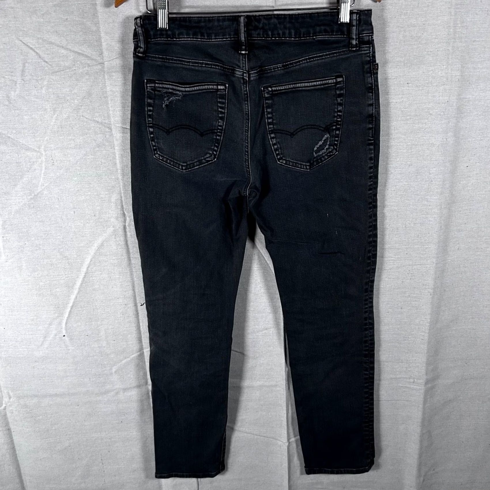 American Eagle Outfitters American Eagle Jeans Next Level Flex Skinny Mens 30x30 Black Distressed Ripped Jeans Size US 30 / EU 46 - 3 Thumbnail