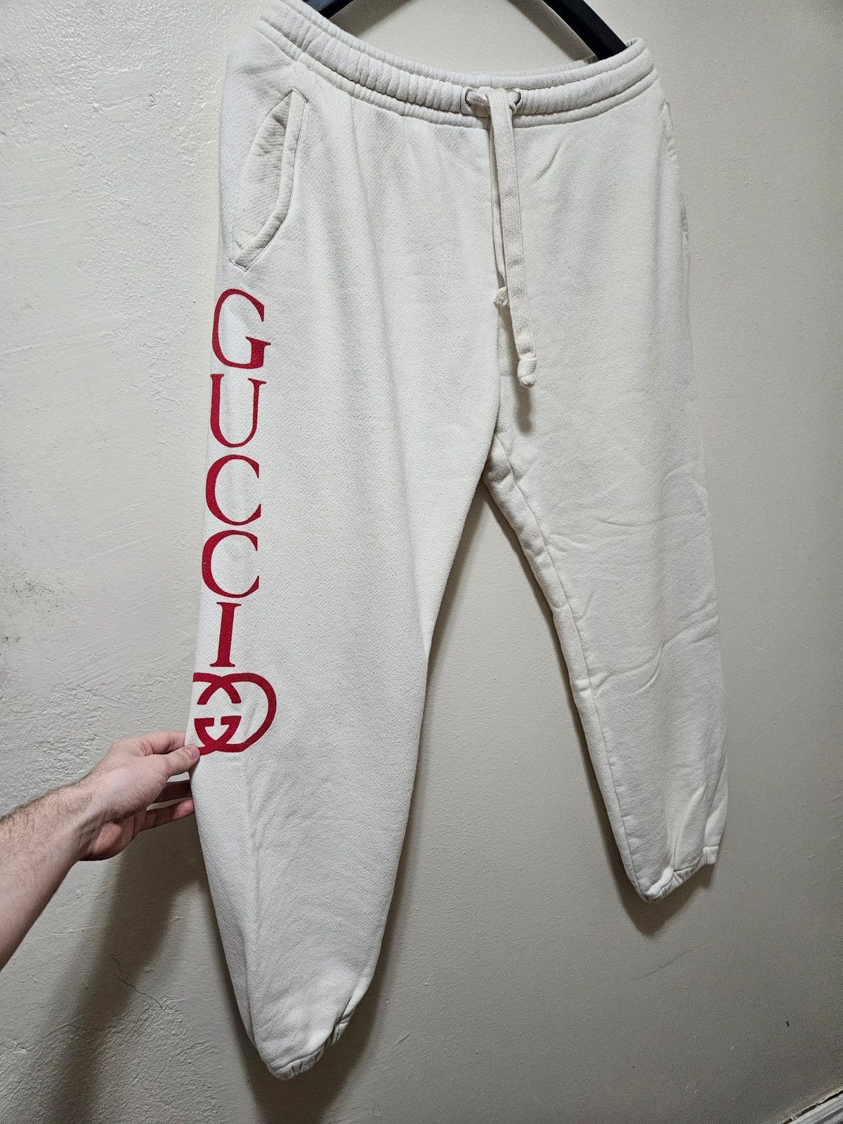 Gucci Red GG Side Logo White Joggers Size US 34 / EU 50 - 1 Thumbnail