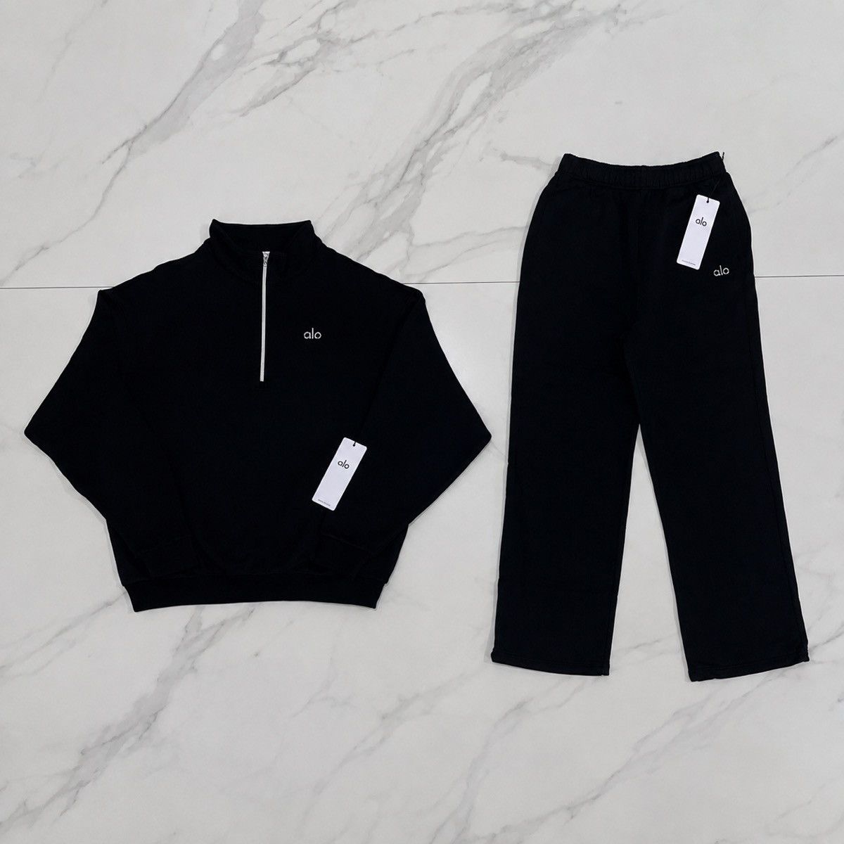 Alo Alo Yoga Accolade Full Zip Hoodie & Sweatpants Set Black XS