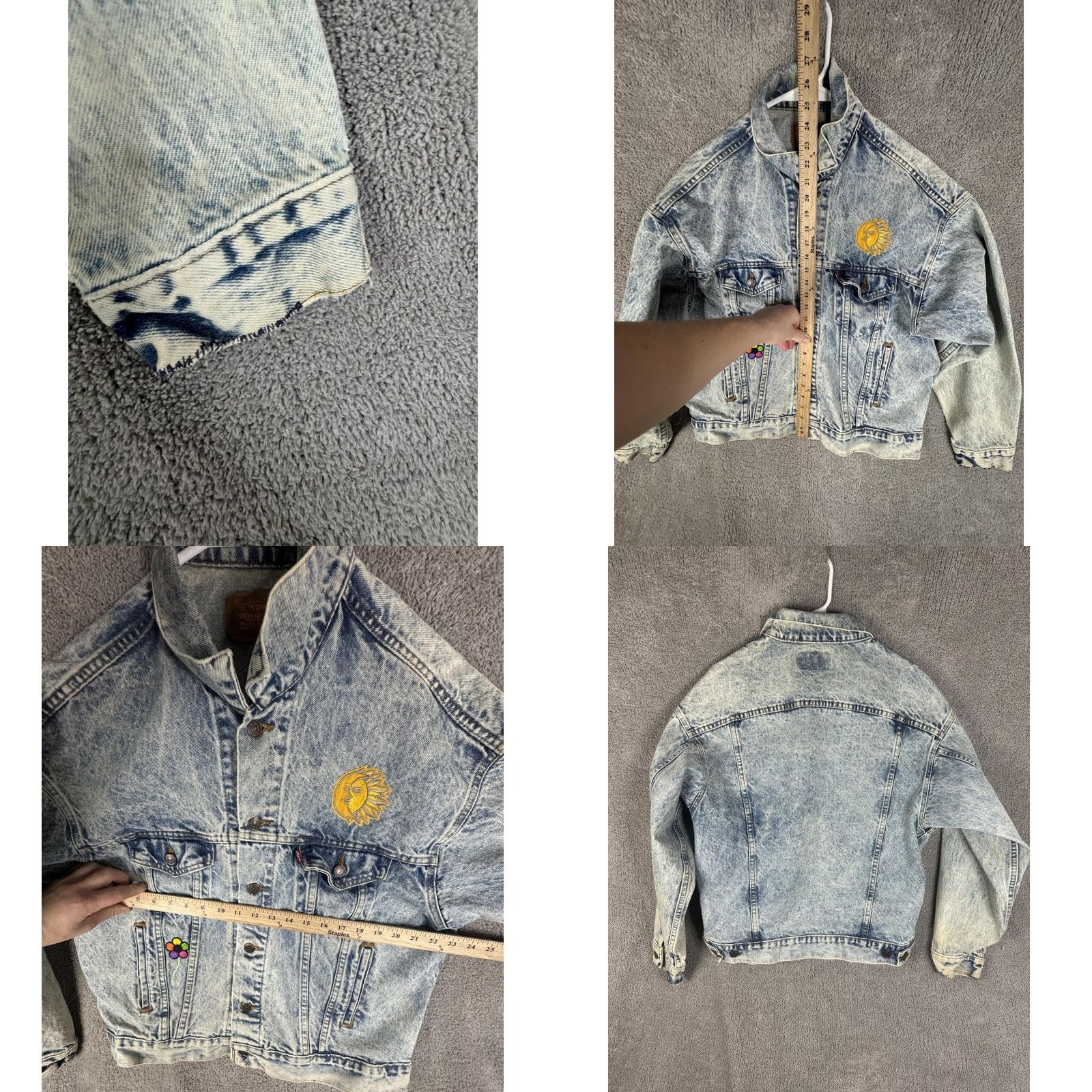 Levi's VINTAGE Levi's Jacket Mens L Denim Trucker Sun Flower 70507 90s Hippie Casual Button Front Embroidered Pockets Size US L / EU 52-54 / 3 - 10 Thumbnail