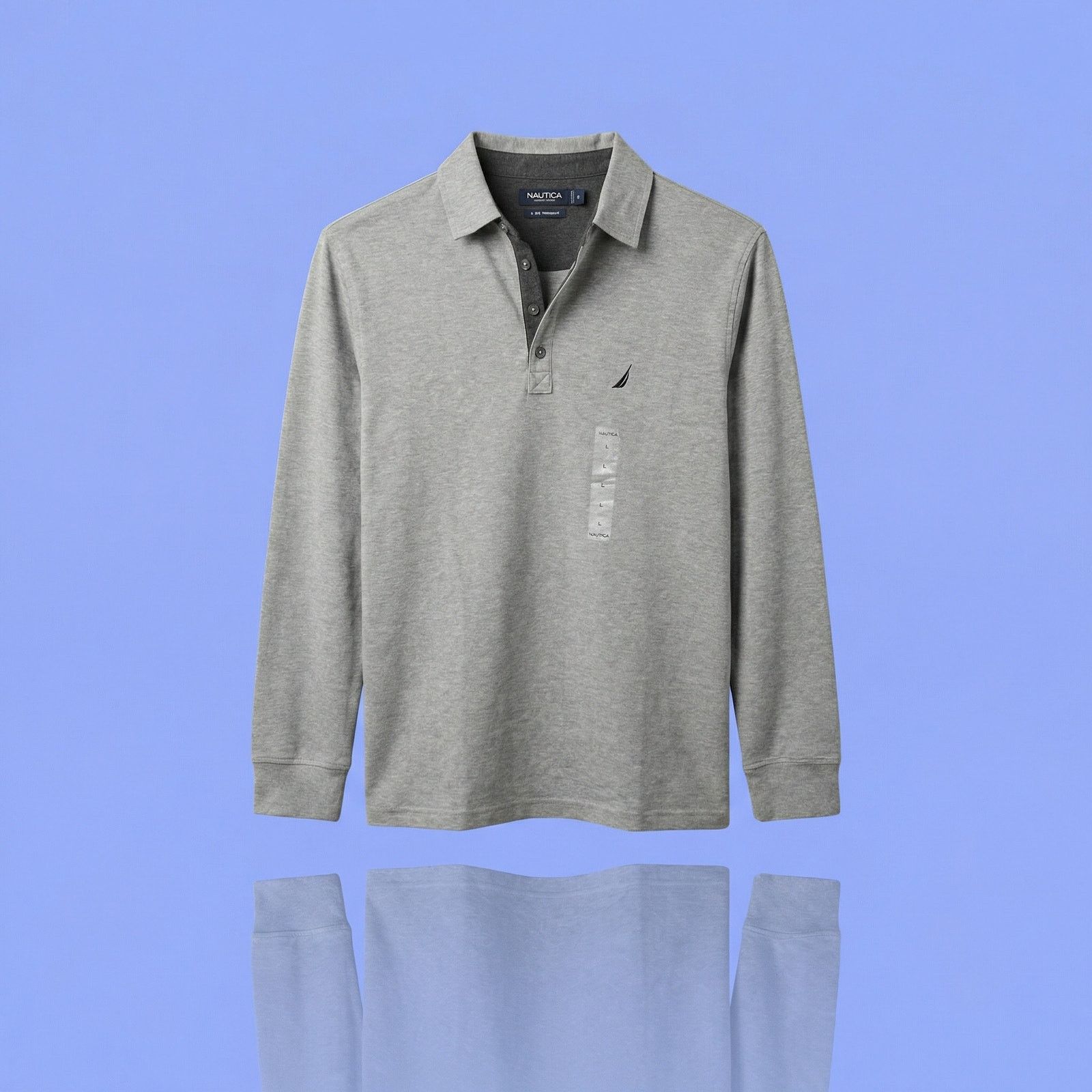 Nautica Nautica Men’s Large New Heather Grey Long Sleeve Polo Shirt Size US L / EU 52-54 / 3 - 1 Thumbnail