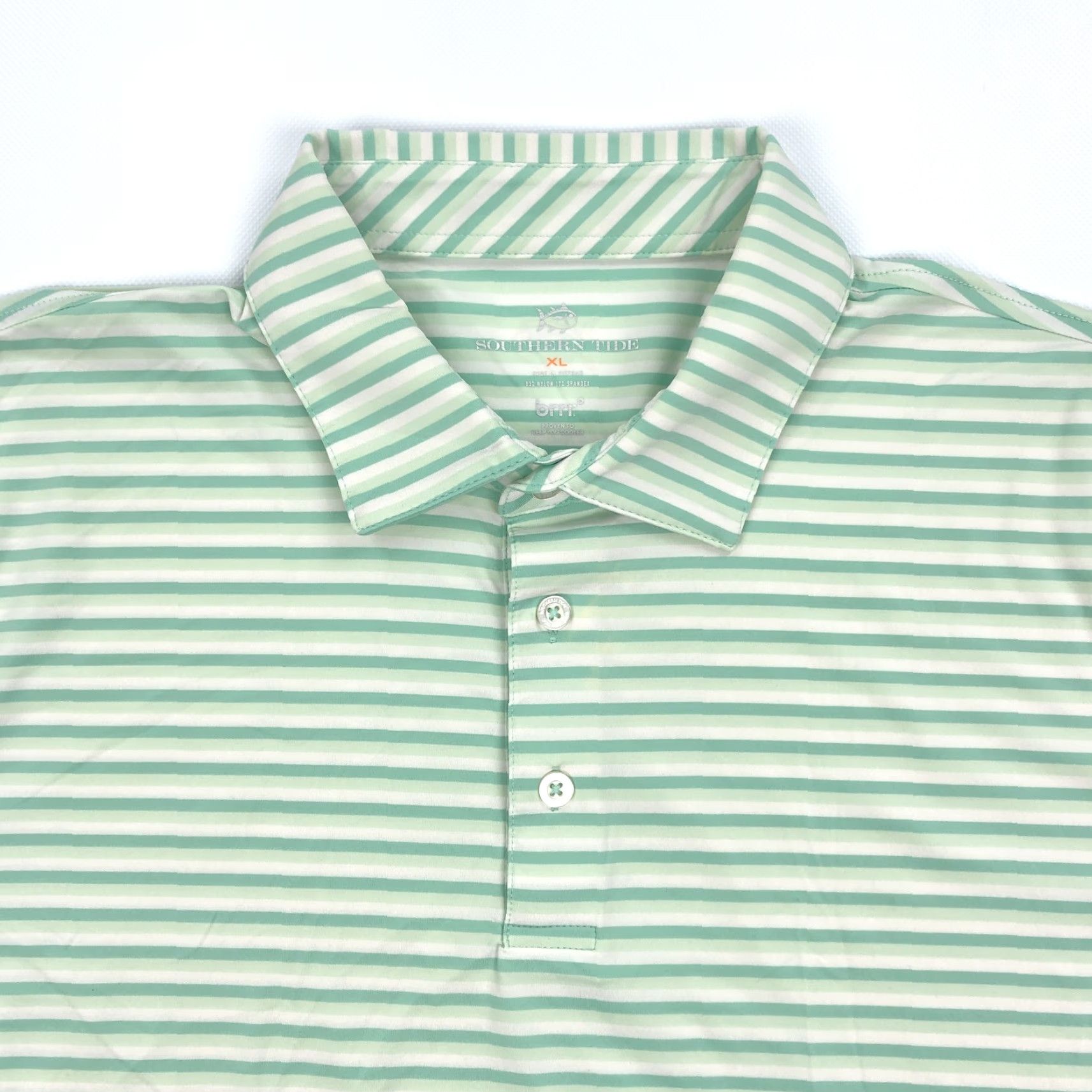 Southern Tide Southern Tide brrr° Polo Shirt Men XL Green White Striped Performance Shirt Polo Shirt Size US XL / EU 56 / 4 - 2 Thumbnail
