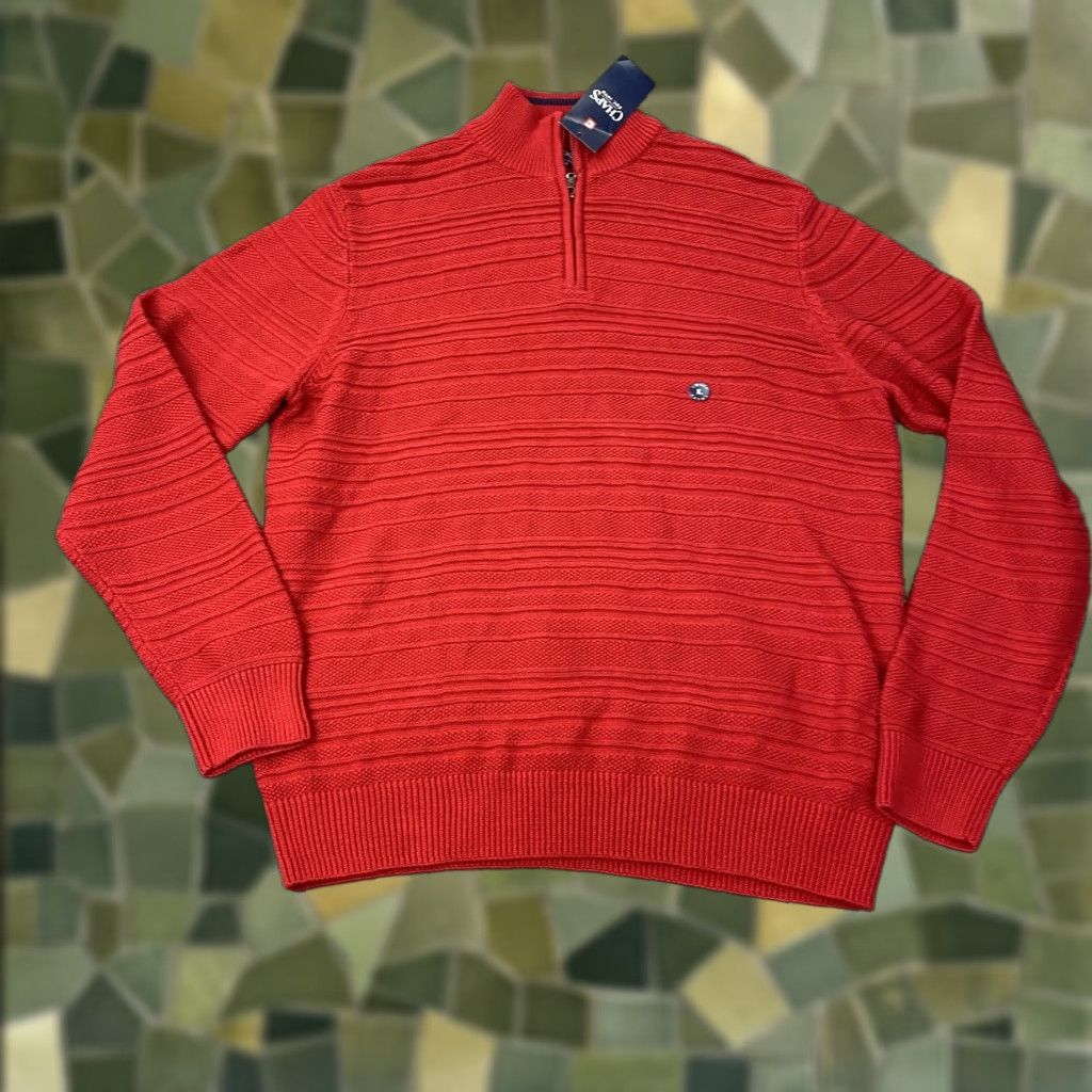 Chaps VINTAGE Chaps Sweater Pullover Mens Large Red Cotton Knit 1/4 Zip Mock Neck Striped Size US L / EU 52-54 / 3 - 1 Thumbnail