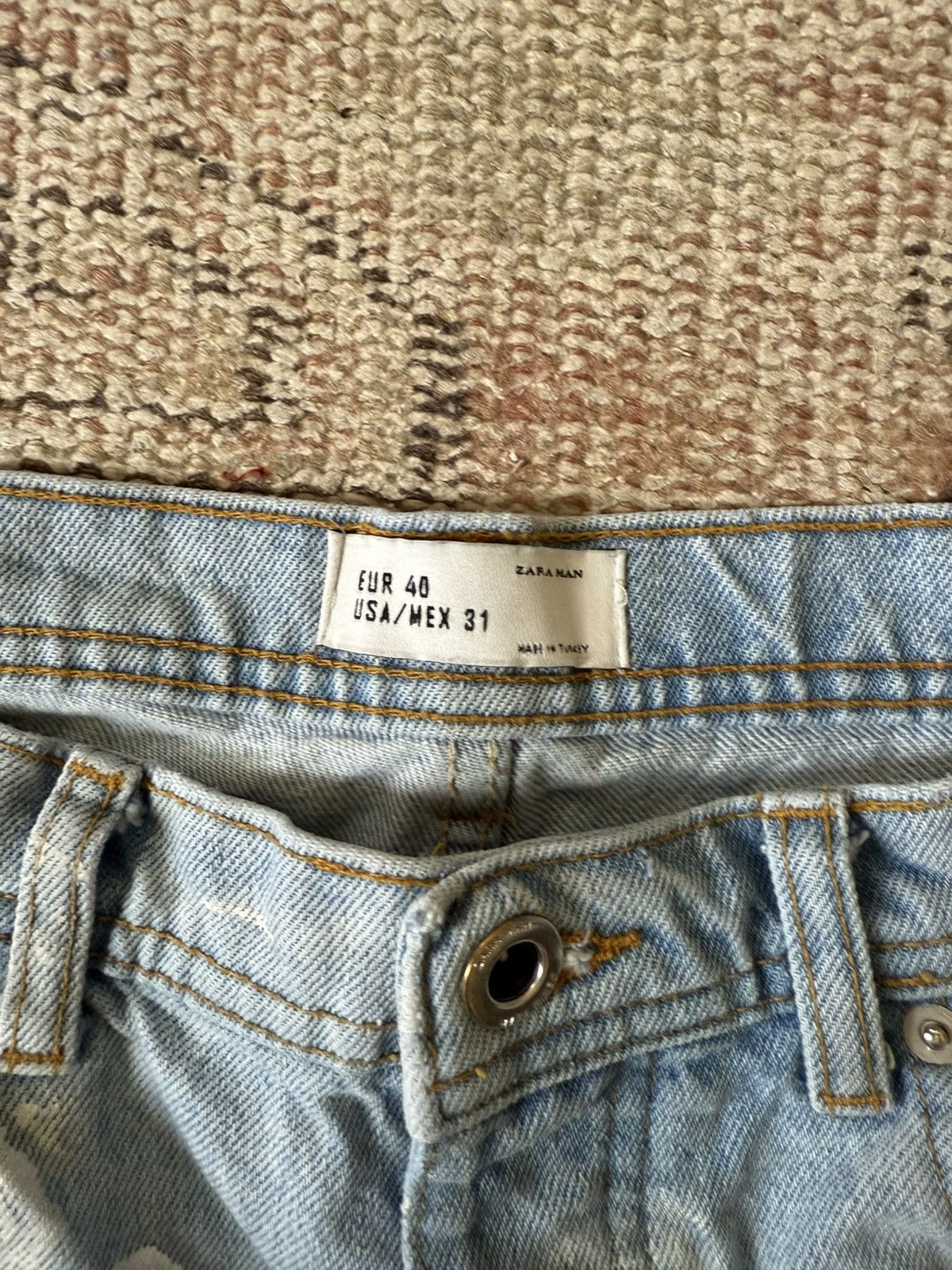 Zara Paint Splattered Cropped Zara Blue Denim jeans Size US 31 - 3 Thumbnail