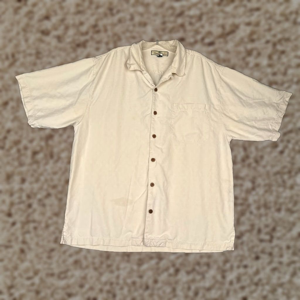 Tommy Bahama Tommy Bahama Shirt Men Large Ivory Silk Button-Up Hawaiian Embroidered Arrows Size US L / EU 52-54 / 3 - 1 Thumbnail