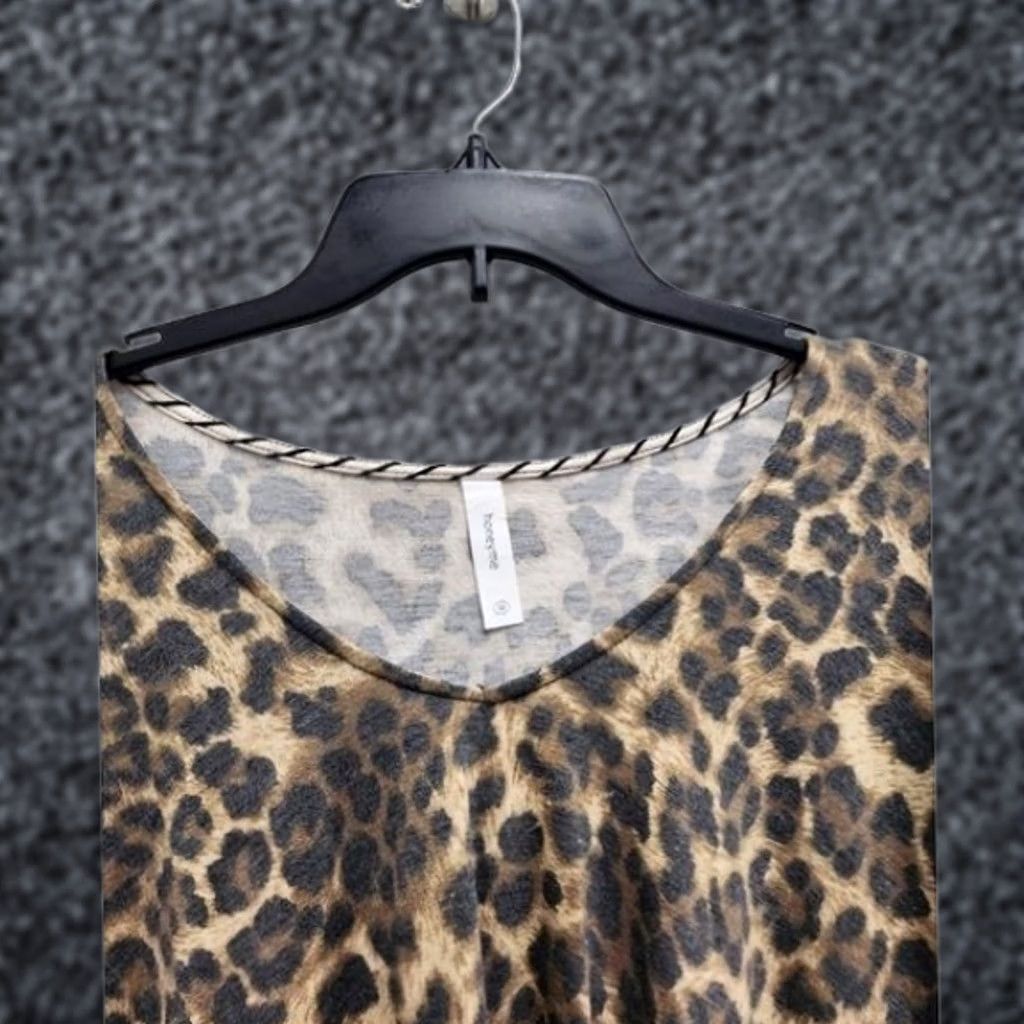 Vintage Honeyme Tunic Top Medium Brown Black Animal Print BOHO 3/4 Sleeve NEW Womens Size M / US 6-8 / IT 42-44 - 1 Thumbnail