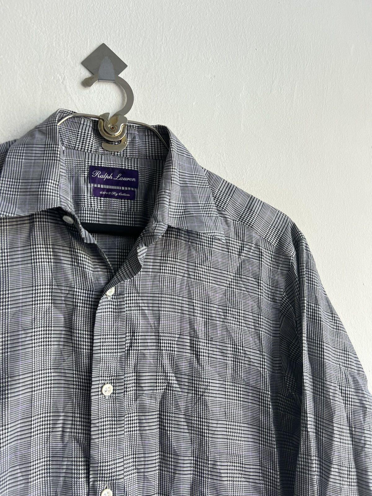 Ralph Lauren Purple Label RL Purple Label 🇮🇹 Grey Glen Plaid Aston B/D Dress Shirt Size US M / EU 48-50 / 2 - 2 Thumbnail
