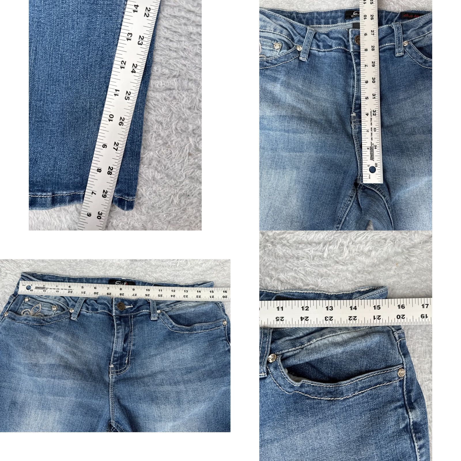Vintage Earl Jean Jeans Women 16 Blue Slim Bootcut Bling Mid Rise Cotton Blend 34x31 Size 38" / US 16 / IT 52 - 8 Thumbnail
