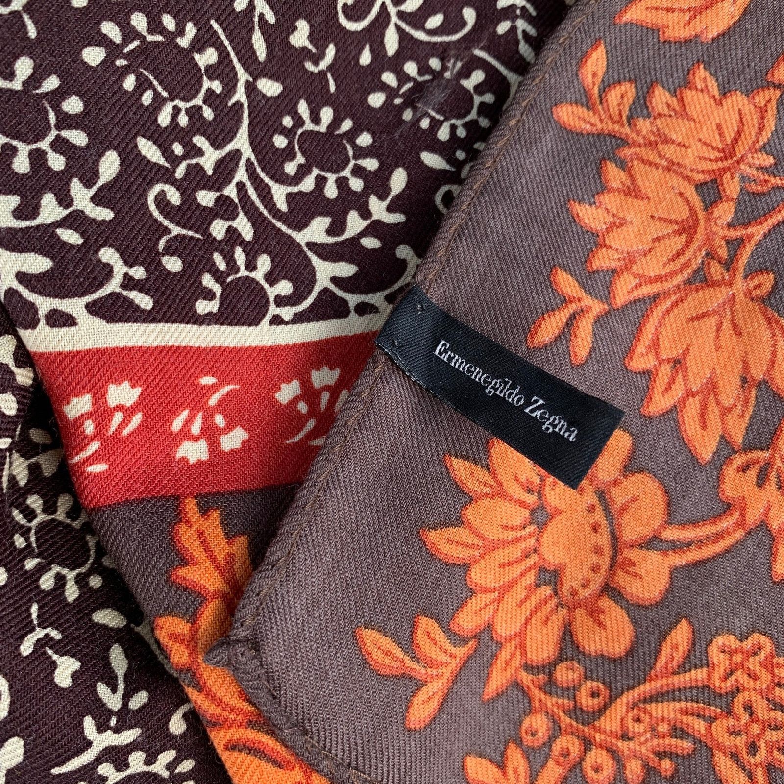 Ermenegildo Zegna ERMENEGILDO ZEGNA Brown Orange Floral Wool Silk Scarf Shawl Size ONE SIZE - 2 Thumbnail